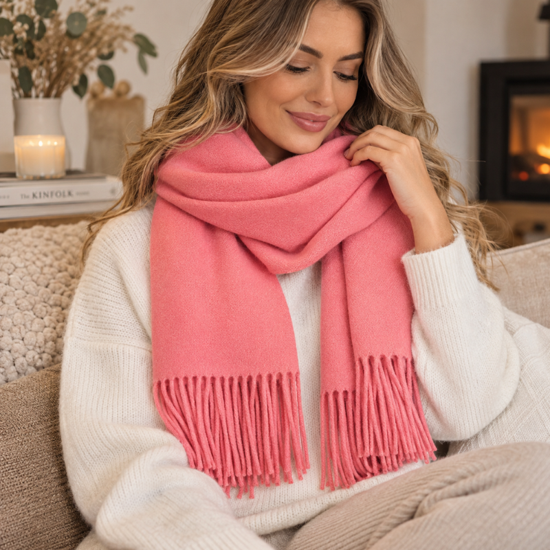 Soft Cashmere Scarf with Fringe – Elegant Wrap for Fall & Winter Cold Weather | Thomler
