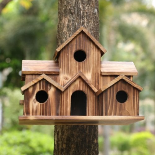 Birdhouse Wooden 20.0 cm 6 Chamber Hanging Garden Nesting Box Rustic Outdoor Bird Shelter Decor | Thomler
