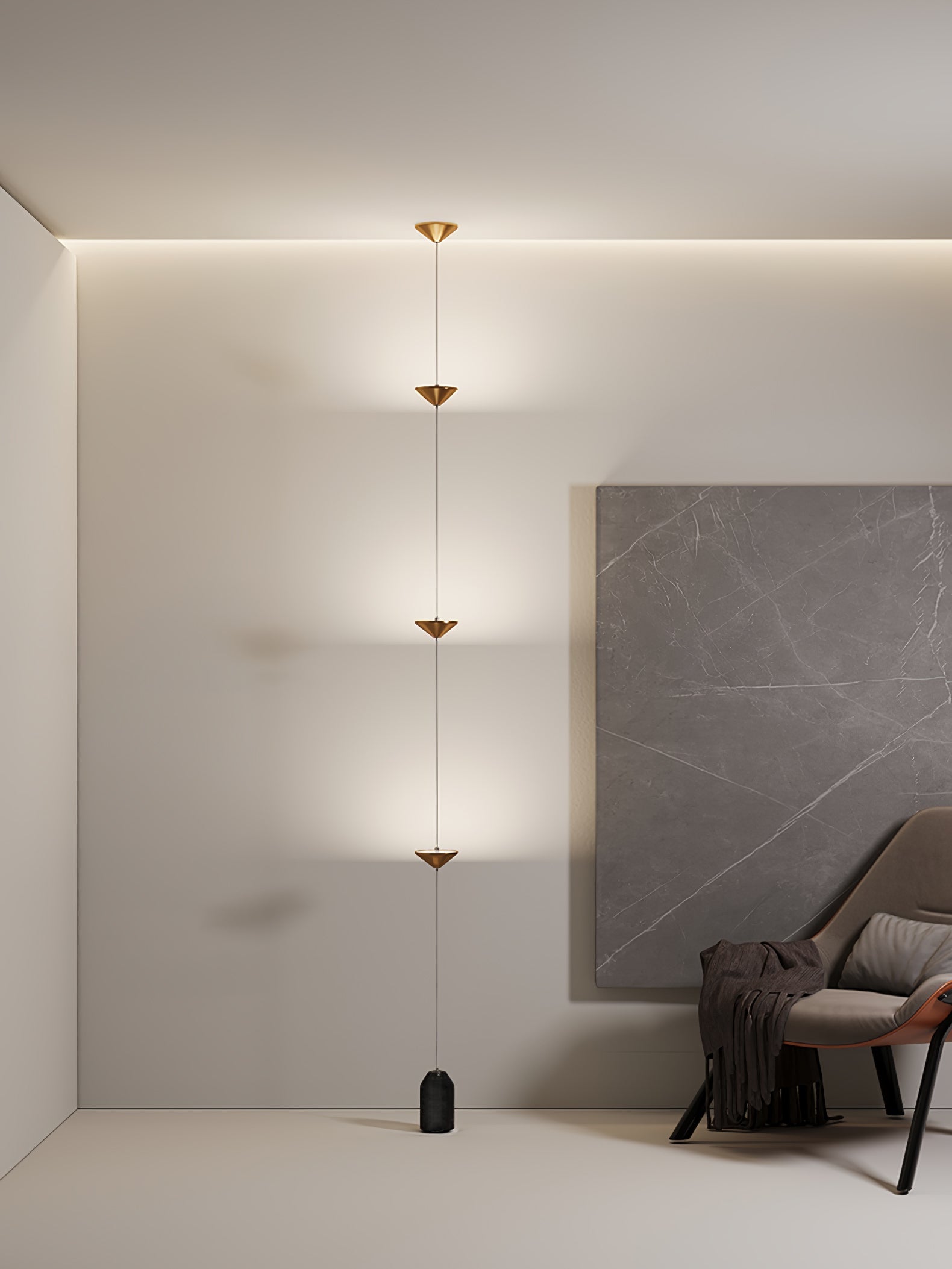Minimalist Pull Cable Floor Lamp 137.8 in LED Marble Base Indoor Ambient Lighting | Thomler