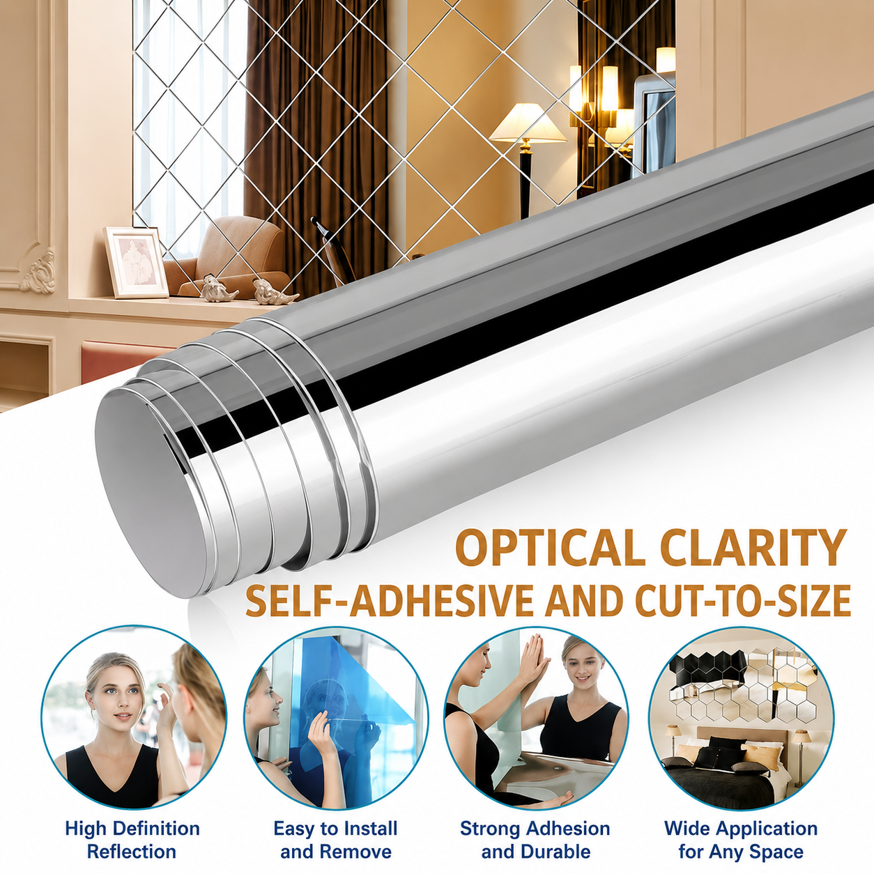 Shatter-Proof Mirror Film Self-Adhesive Reflective Sheet for Walls Doors Furniture Safety 20x39 inches Trim-to-Fit PET Plastic Home Decor Ki | Thomler