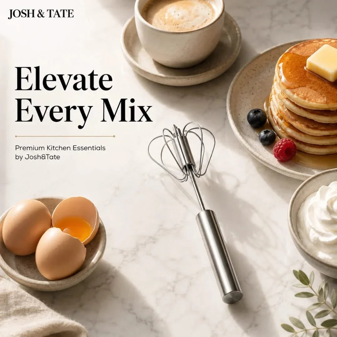 Press-Action Rotating Whisk for Eggs, Cream & Batters – Manual Self-Spin Kitchen Tool | Thomler