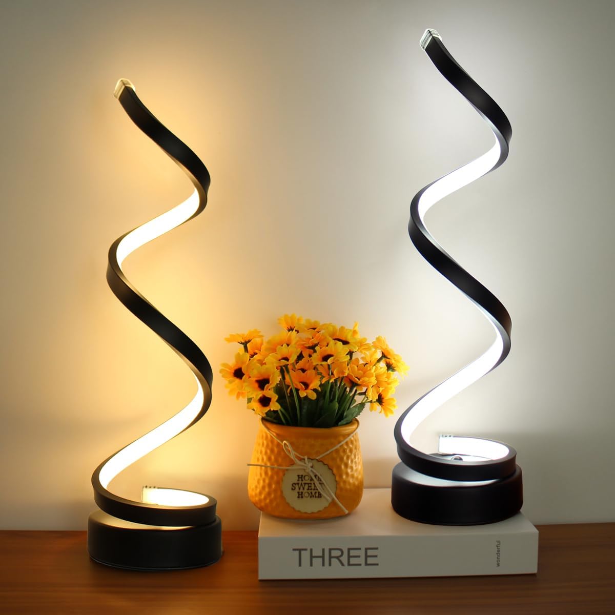 Curved Metal Desk Lamp with Dimmable LED Light and 3 Color Modes for Bedroom Office and Living Room | Thomler