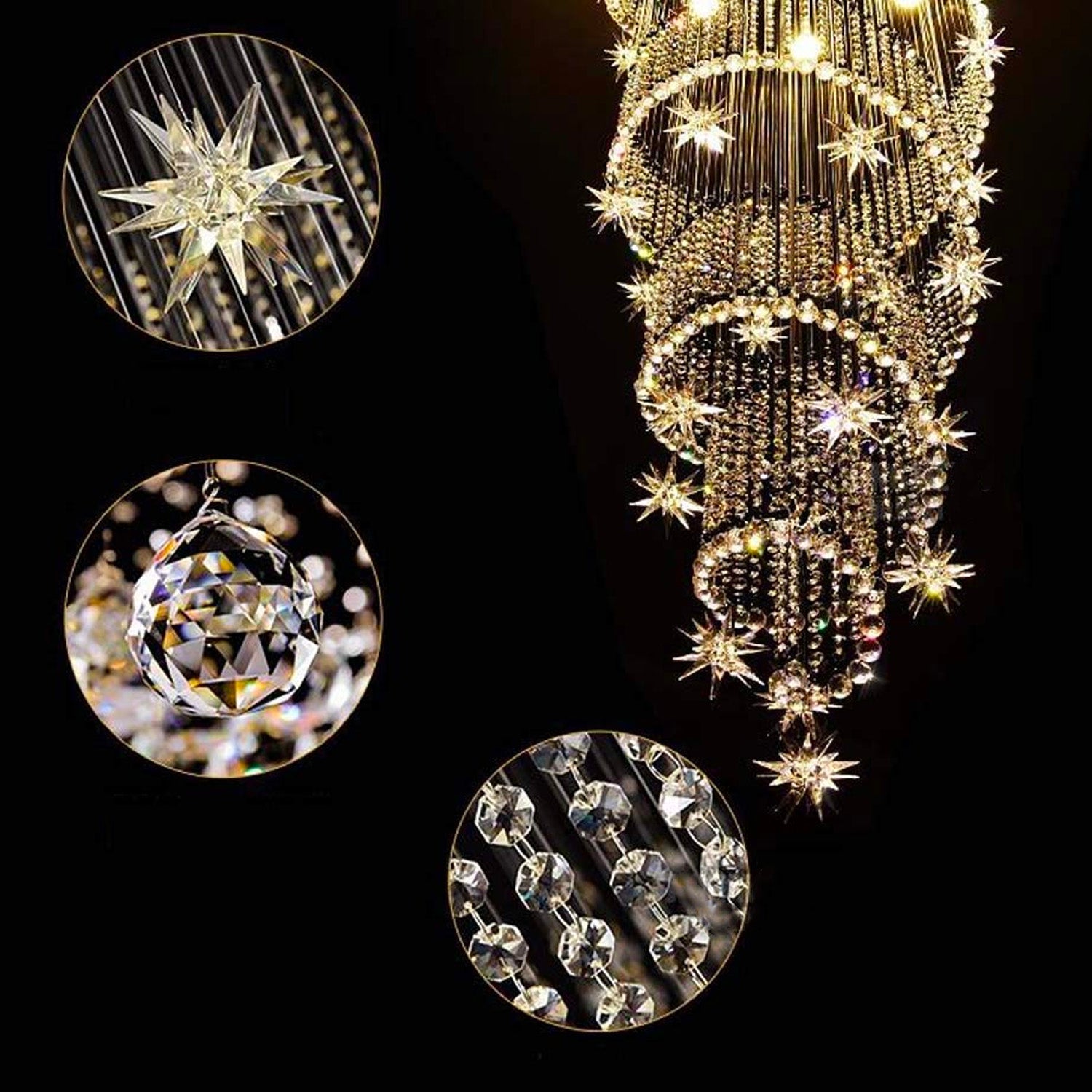Cascading Crystal Chandelier for Staircase Chrome Finish Modern Raindrop Fixture Foyer Entryway Double-Height Ceiling GU10 LED Compatible | Thomler