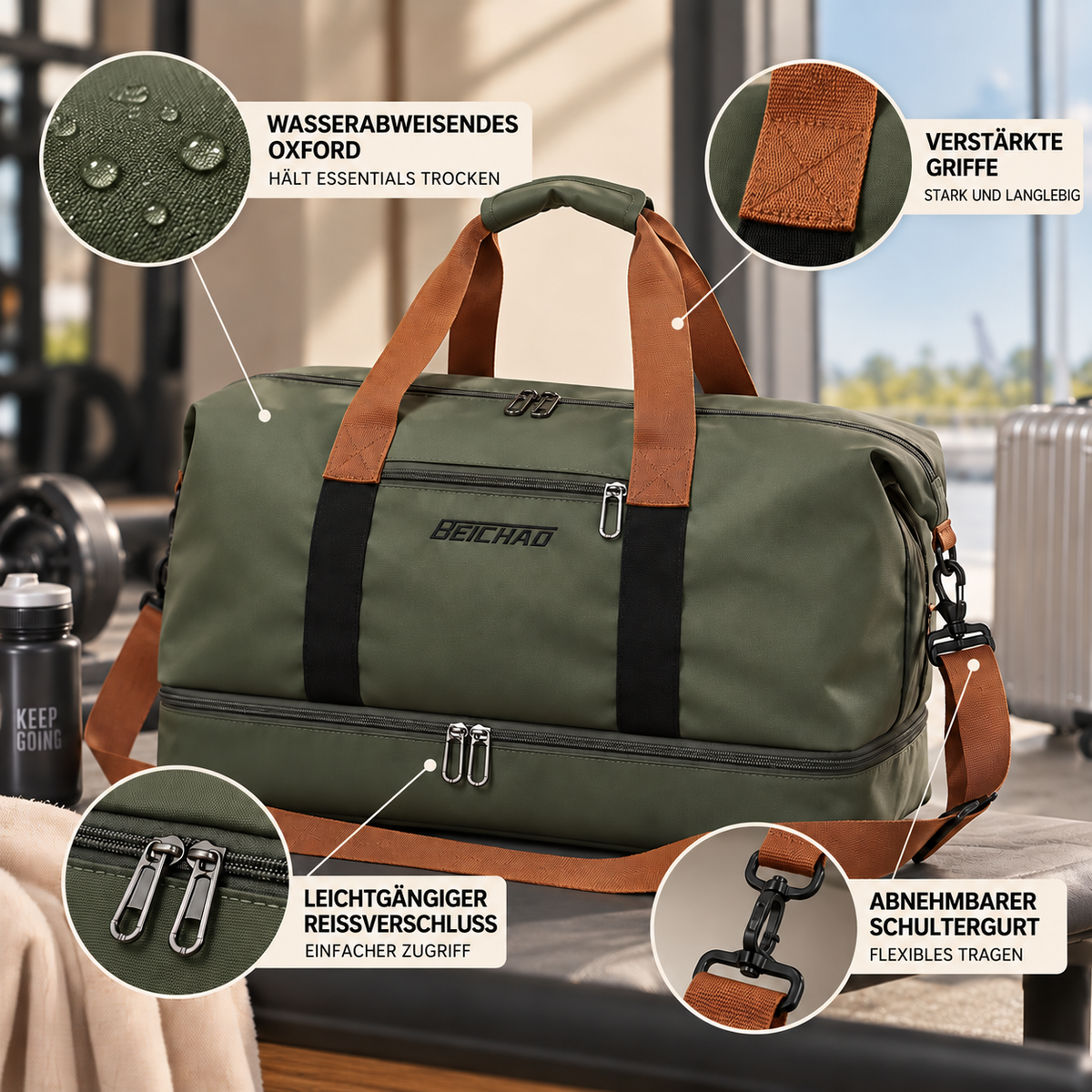 Weekend Duffel Bag with Shoe Compartment & Wet-Dry Separation for Gym Travel | Thomler