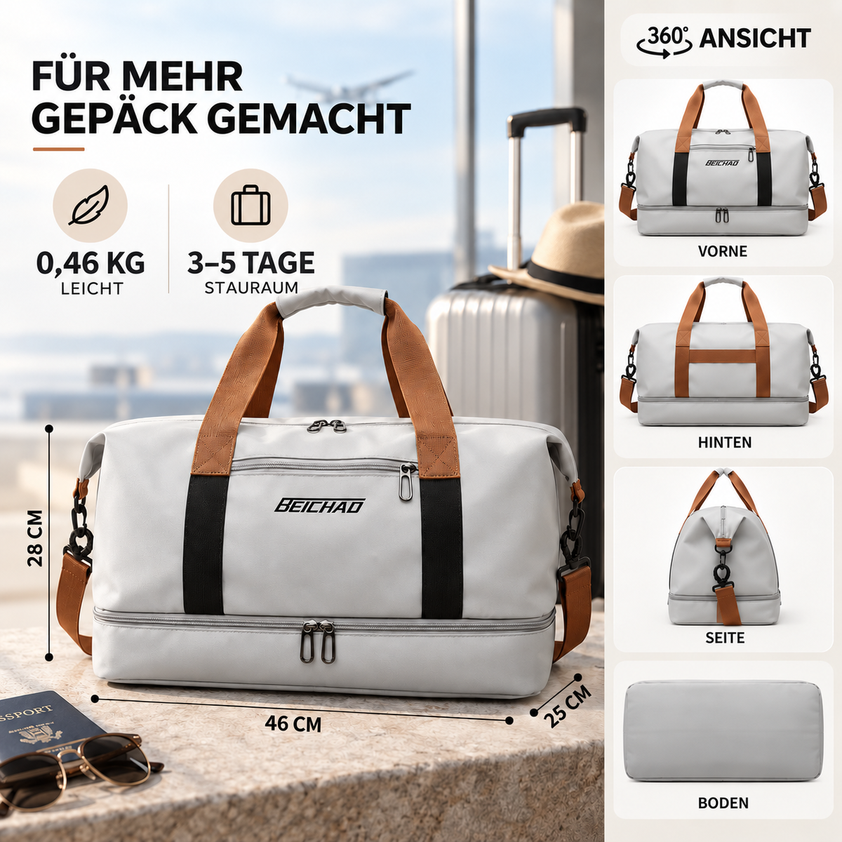 Weekend Duffel Bag with Shoe Compartment & Wet-Dry Separation for Gym Travel | Thomler