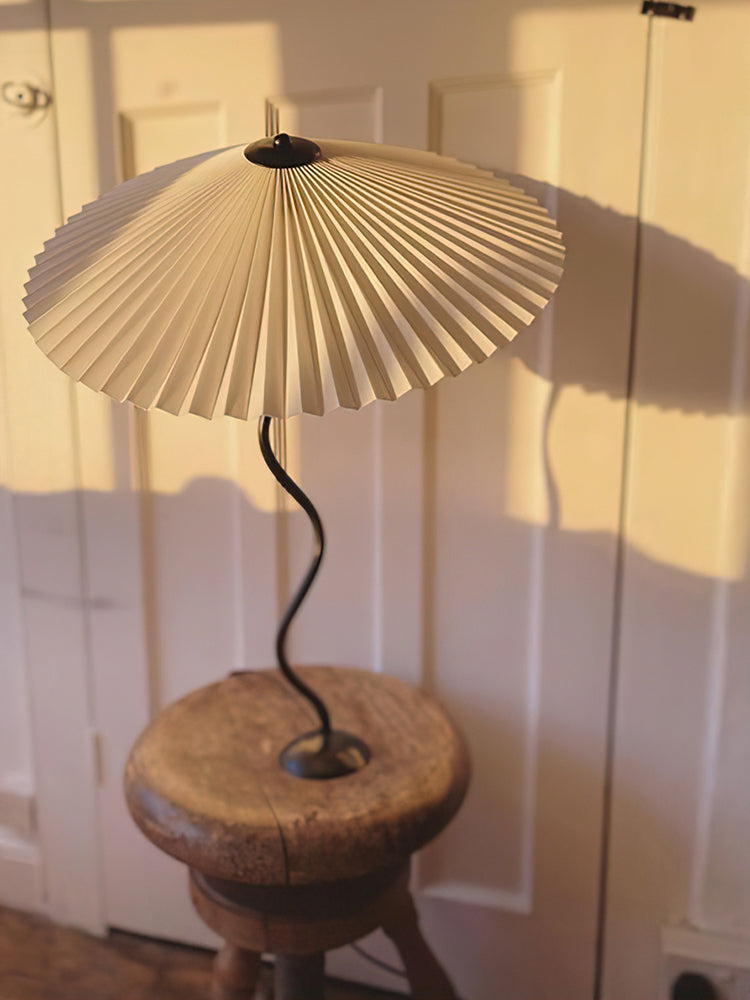 Metal Table Lamp 16.9 in Pleated Fabric Shade Curved Base Bedroom Living Room Nordic Minimalist Desk Lighting | Thomler