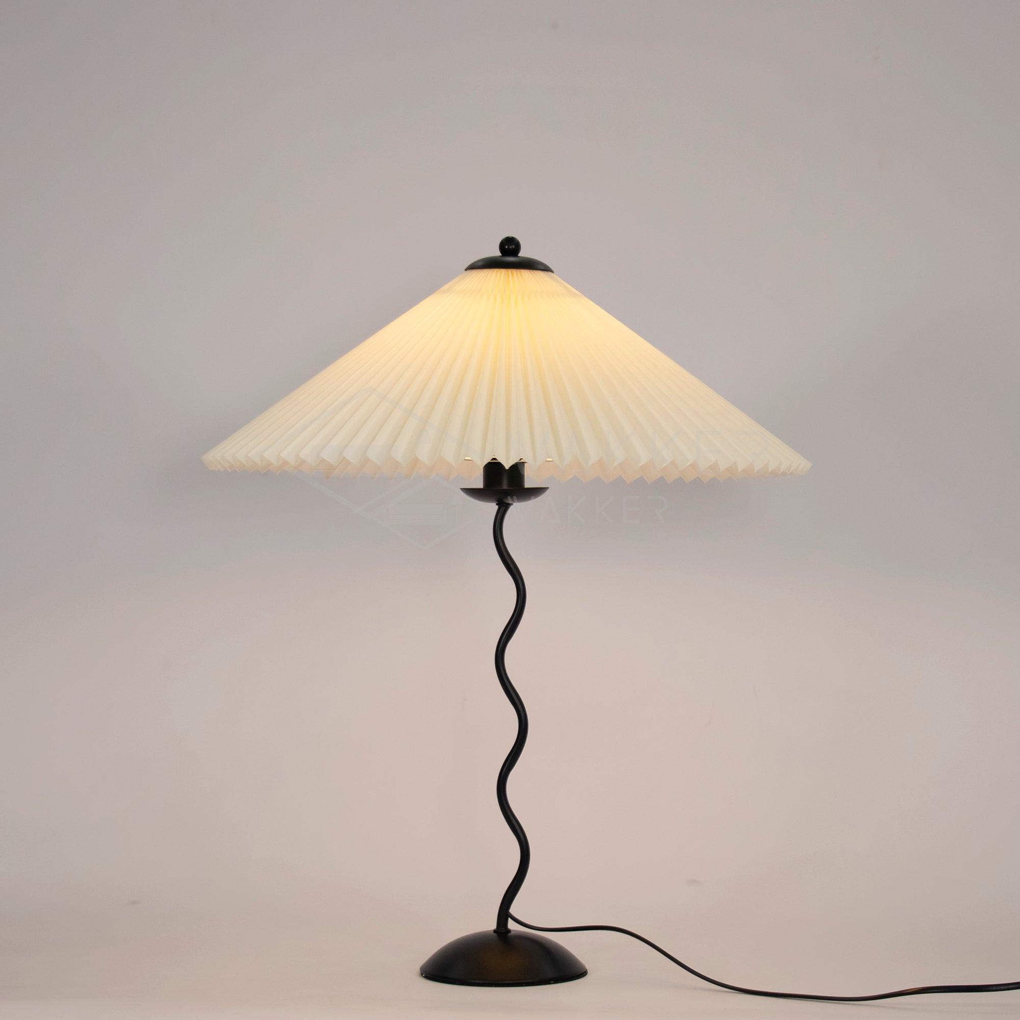 Metal Table Lamp 16.9 in Pleated Fabric Shade Curved Base Bedroom Living Room Nordic Minimalist Desk Lighting | Thomler