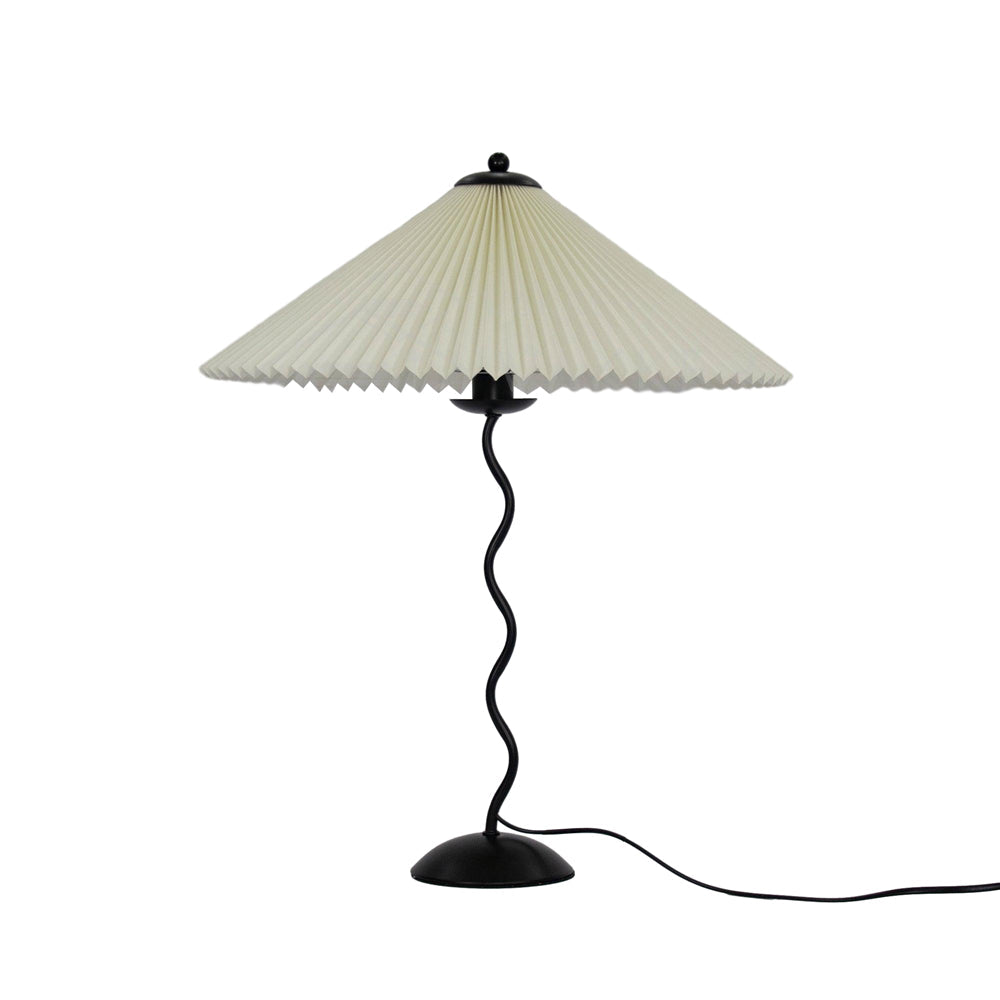 Metal Table Lamp 16.9 in Pleated Fabric Shade Curved Base Bedroom Living Room Nordic Minimalist Desk Lighting | Thomler