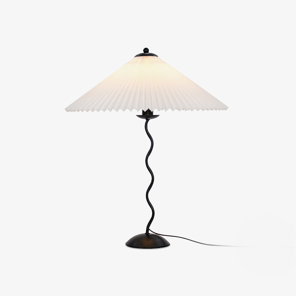 Metal Table Lamp 16.9 in Pleated Fabric Shade Curved Base Bedroom Living Room Nordic Minimalist Desk Lighting | Thomler