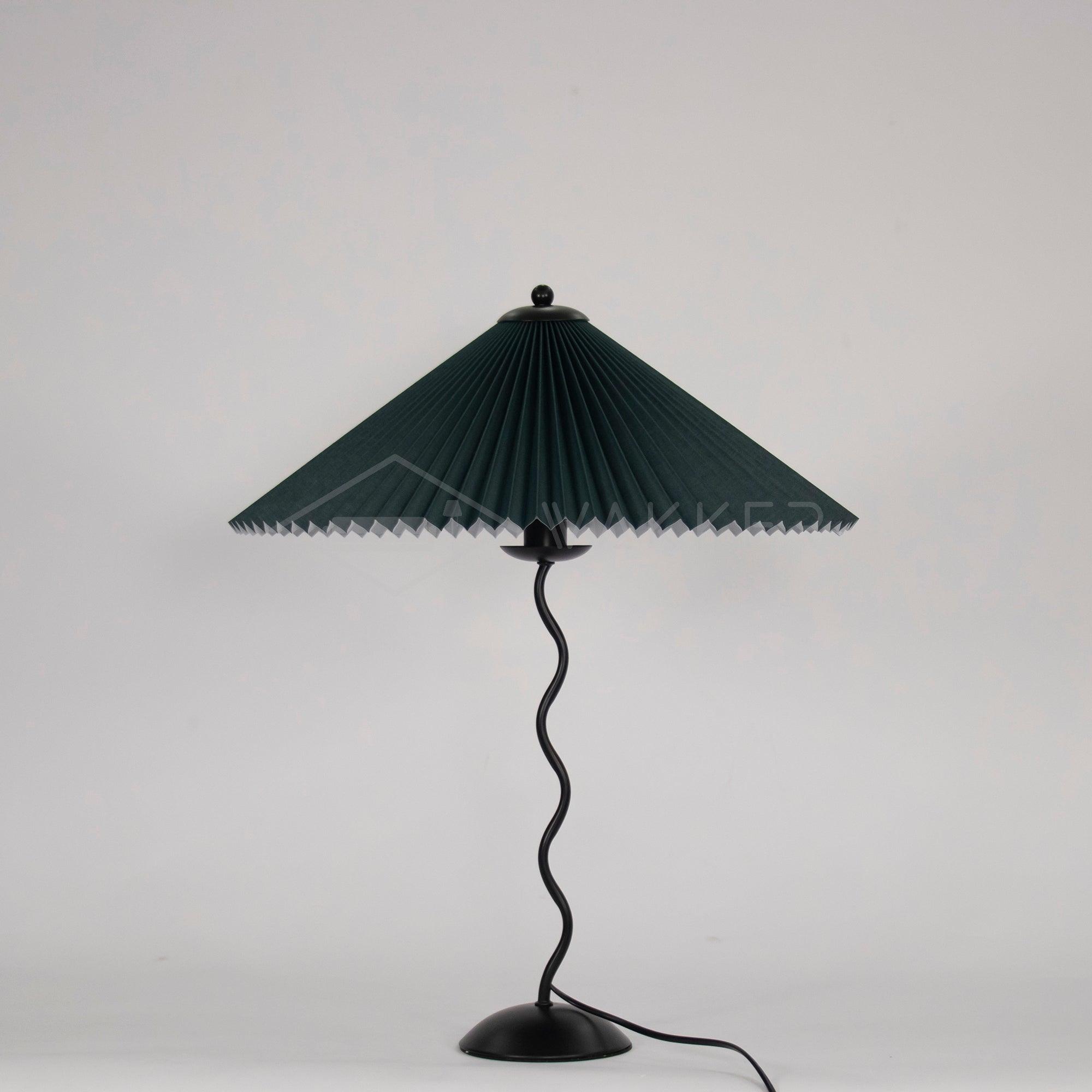 Metal Table Lamp 16.9 in Pleated Fabric Shade Curved Base Bedroom Living Room Nordic Minimalist Desk Lighting | Thomler