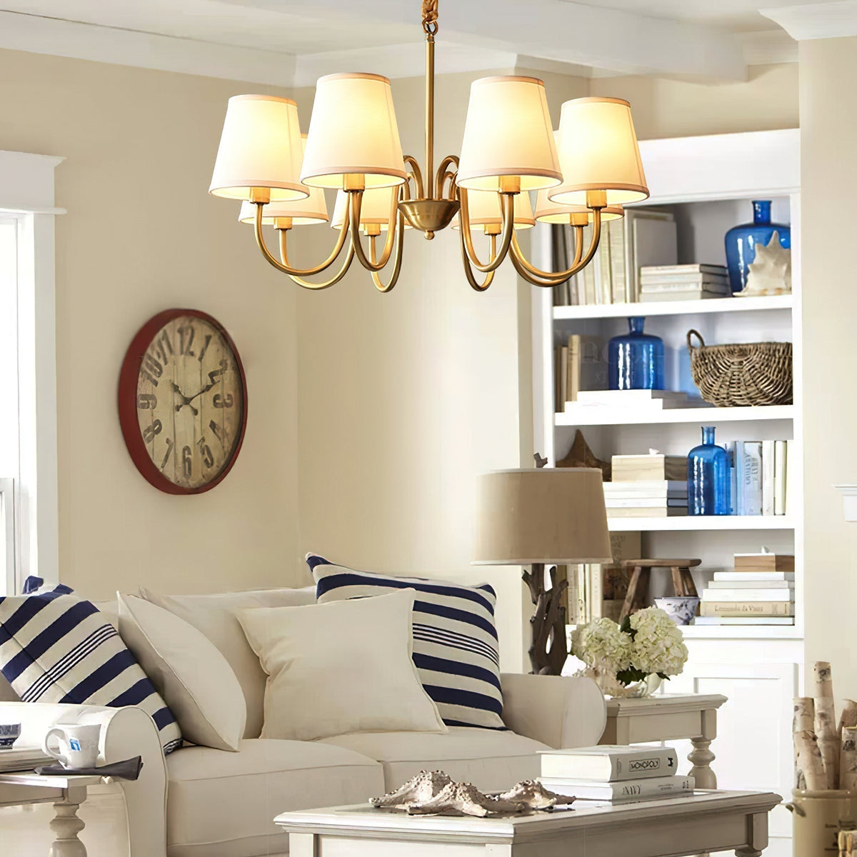 Classic Brass & Fabric Multi-Arm Hanging Fixture for Dining Room, Foyer & Living Space | Thomler