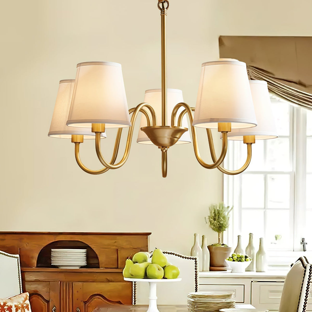 Classic Brass & Fabric Multi-Arm Hanging Fixture for Dining Room, Foyer & Living Space | Thomler