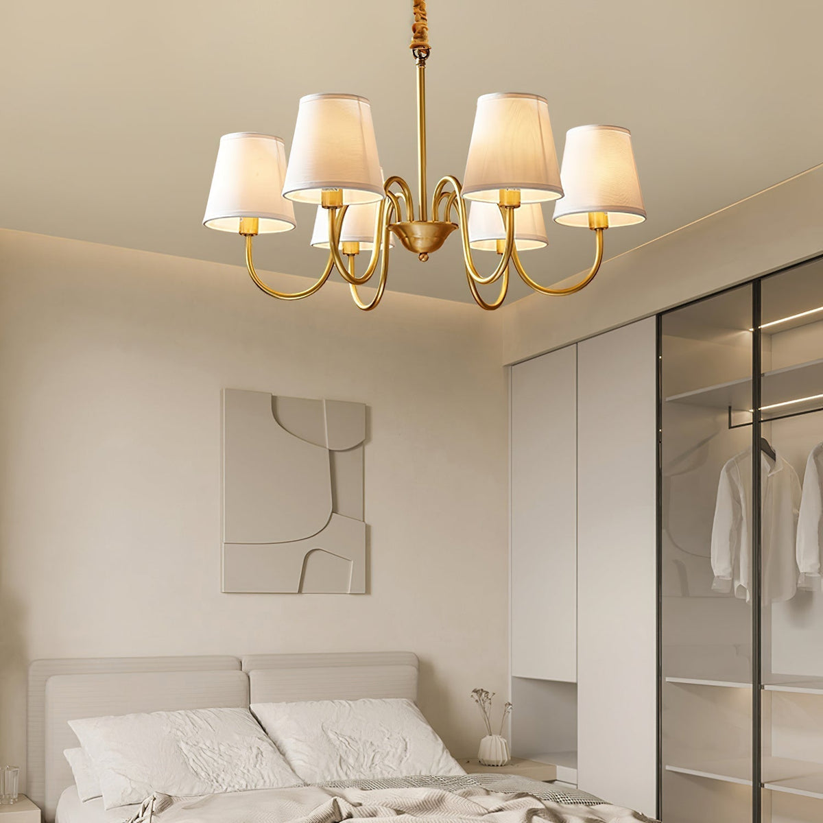 Classic Brass & Fabric Multi-Arm Hanging Fixture for Dining Room, Foyer & Living Space | Thomler