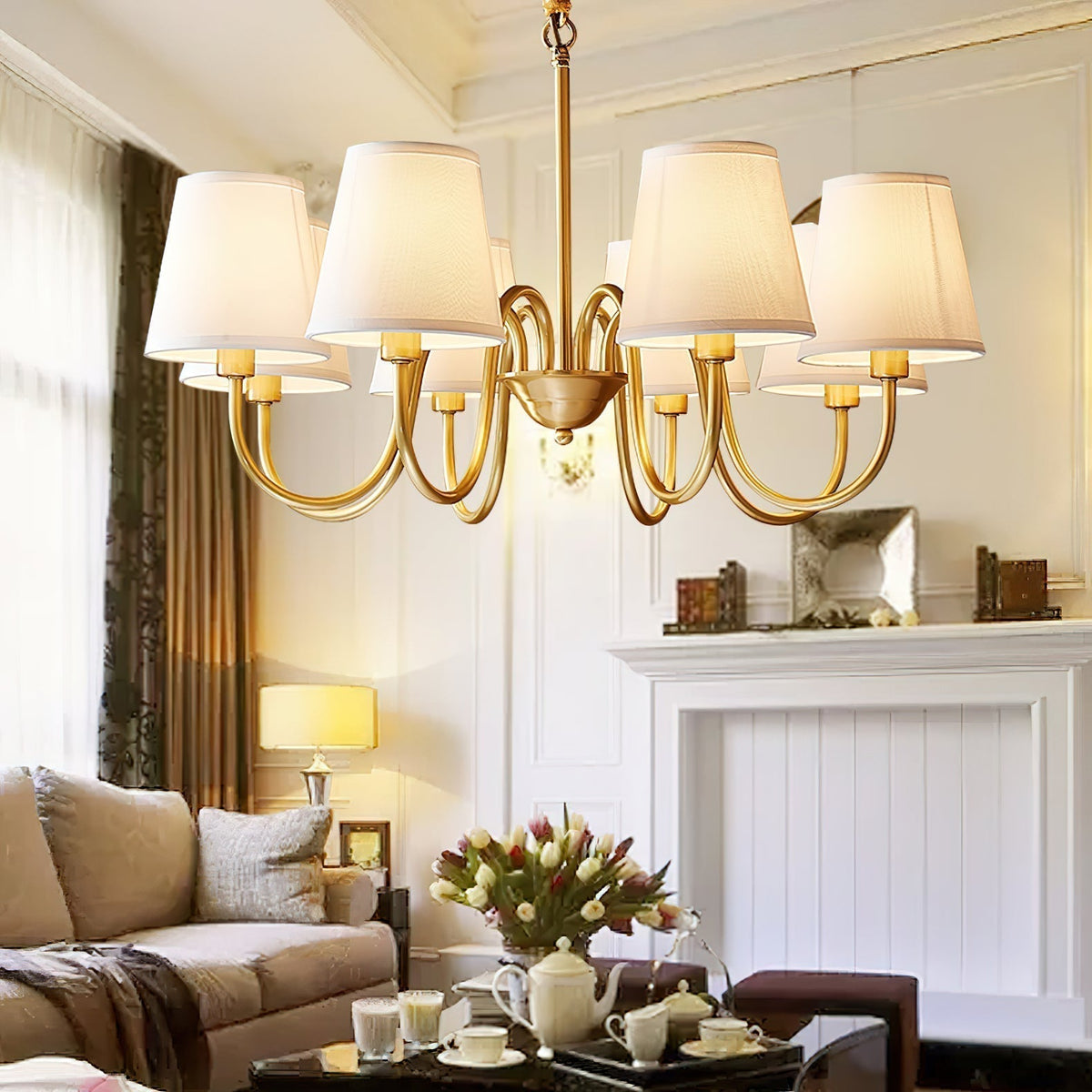 Classic Brass & Fabric Multi-Arm Hanging Fixture for Dining Room, Foyer & Living Space | Thomler