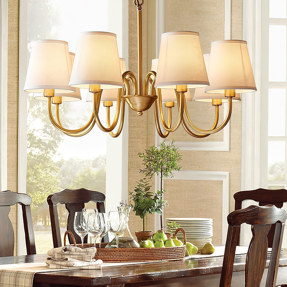 Classic Brass & Fabric Multi-Arm Hanging Fixture for Dining Room, Foyer & Living Space | Thomler