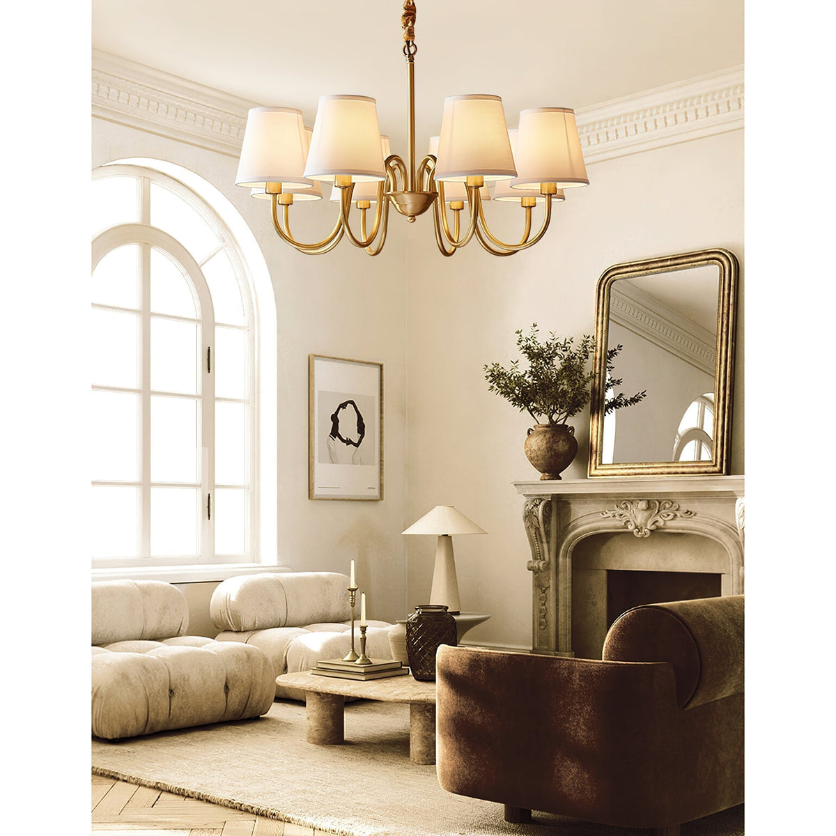 Classic Brass & Fabric Multi-Arm Hanging Fixture for Dining Room, Foyer & Living Space | Thomler