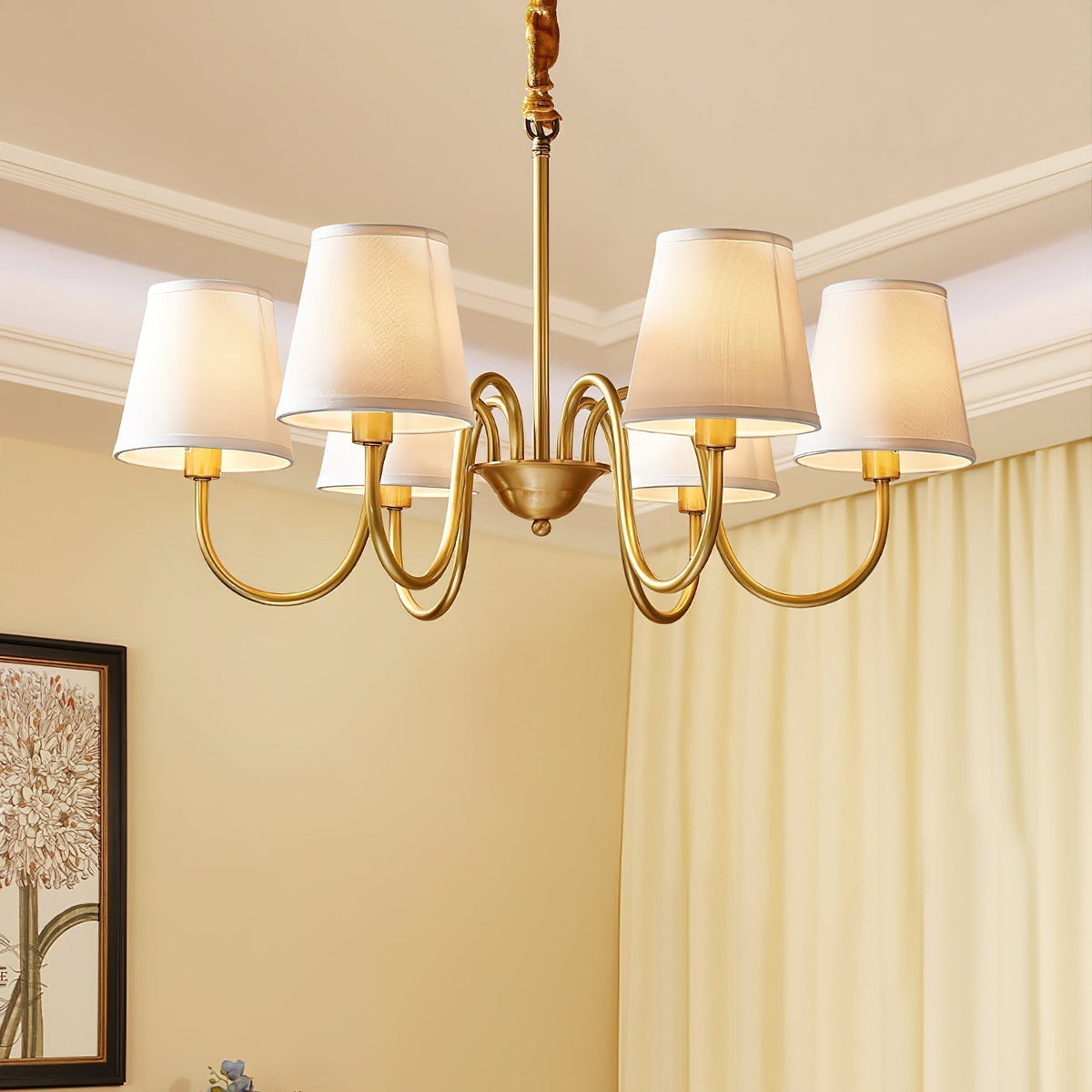 Classic Brass & Fabric Multi-Arm Hanging Fixture for Dining Room, Foyer & Living Space | Thomler