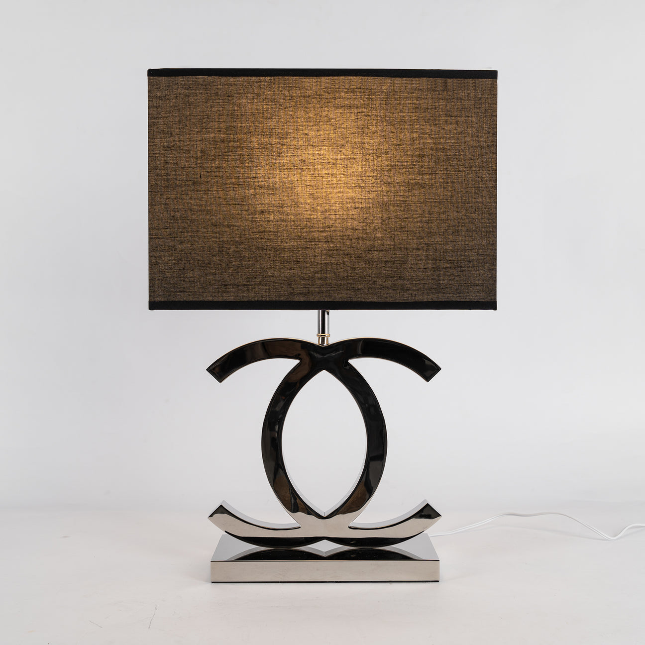 Table Lamp Stainless Steel 14.3 in White Fabric Shade 24.4 in Height Bedroom Living Room Decor | Thomler