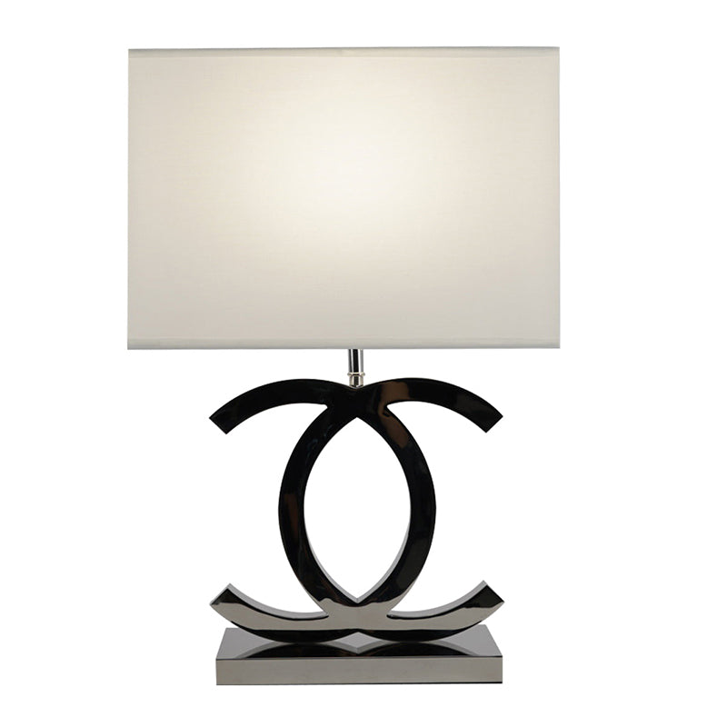 Table Lamp Stainless Steel 14.3 in White Fabric Shade 24.4 in Height Bedroom Living Room Decor | Thomler
