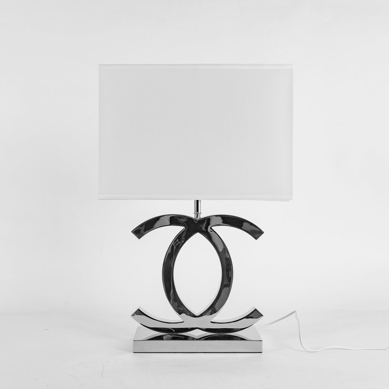Table Lamp Stainless Steel 14.3 in White Fabric Shade 24.4 in Height Bedroom Living Room Decor | Thomler