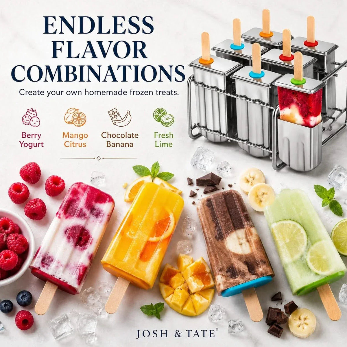 Reusable Metal Ice Pop Maker with Stand – Food-Grade Freezer Mold Kit for Kids & Adults | Thomler