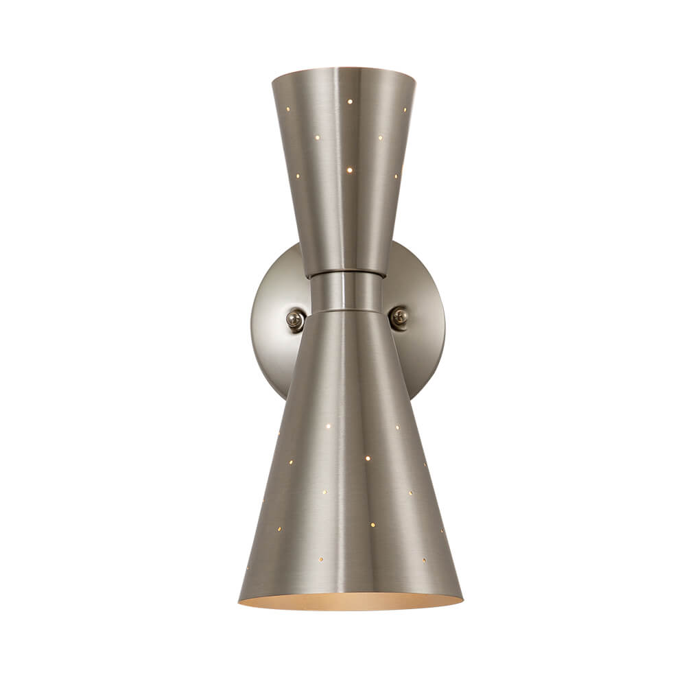 Perforated Metal Wall Light Fixture Dual Cone Sconce Brass Nickel Hardwired Uplight Downlight Bedroom Bathroom Hallway Entryway Ambient | Thomler