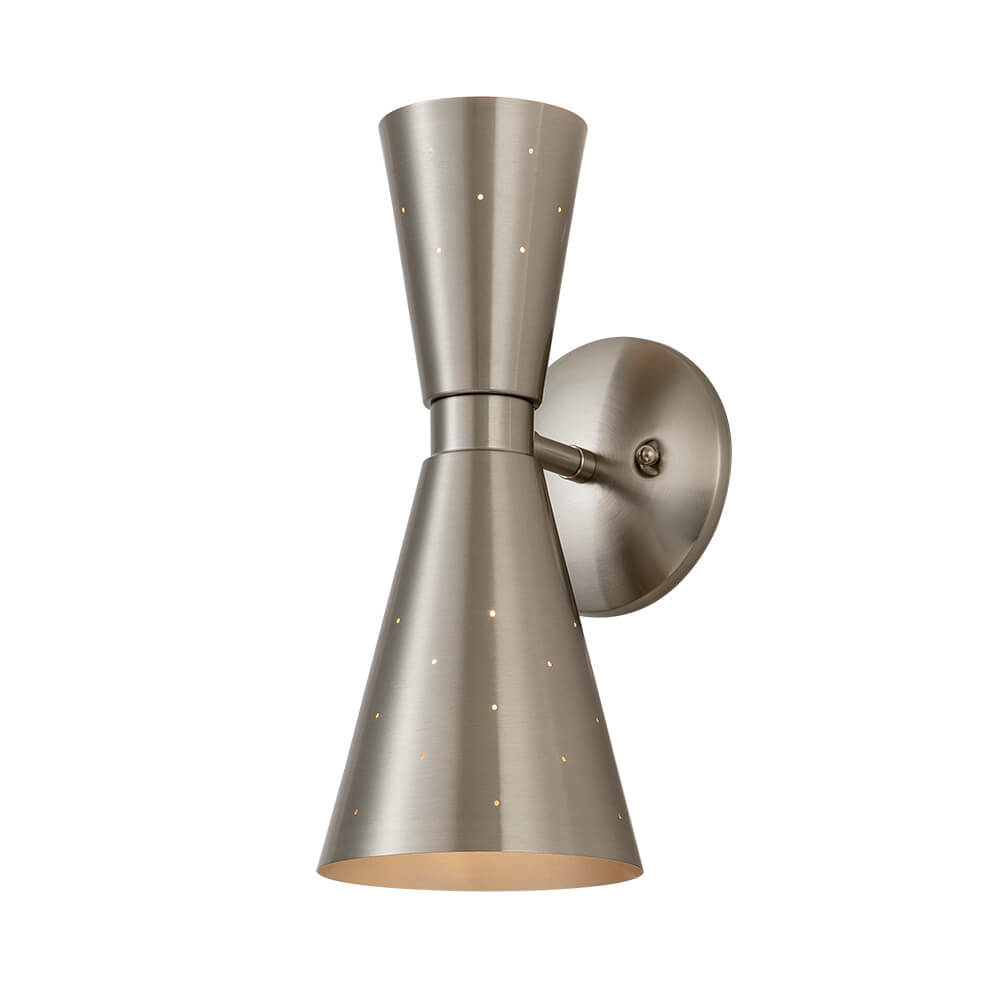 Perforated Metal Wall Light Fixture Dual Cone Sconce Brass Nickel Hardwired Uplight Downlight Bedroom Bathroom Hallway Entryway Ambient | Thomler