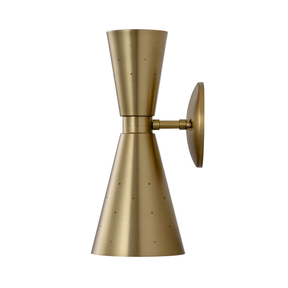 Perforated Metal Wall Light Fixture Dual Cone Sconce Brass Nickel Hardwired Uplight Downlight Bedroom Bathroom Hallway Entryway Ambient | Thomler