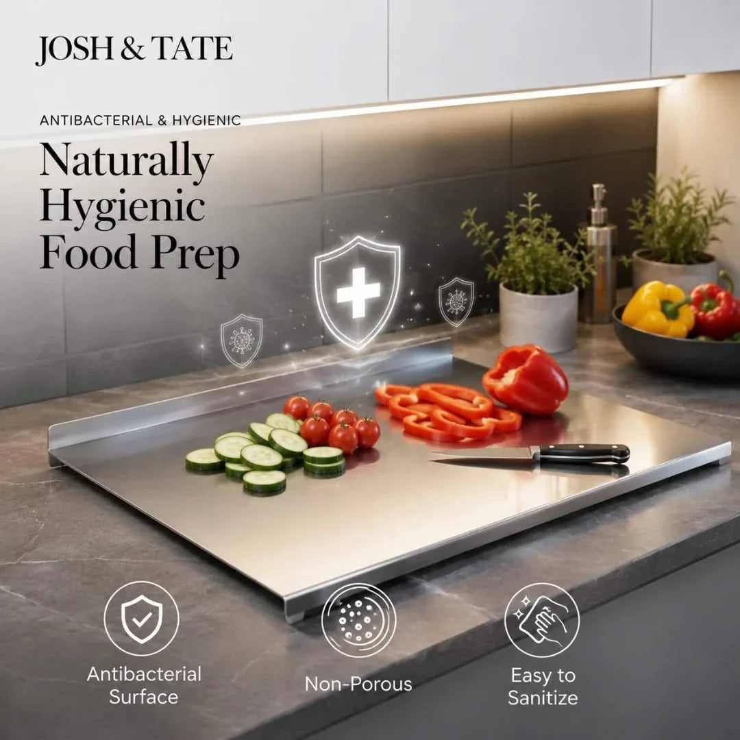 Metal Prep Surface with Raised Rim for Easy Cleanup & Food Safety | Thomler