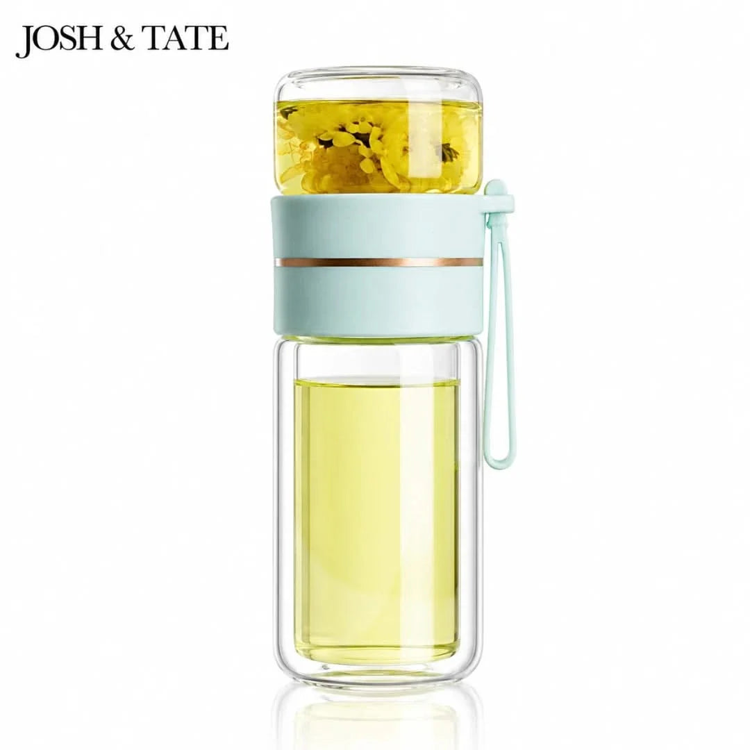 Dual-Chamber Glass Tea Infuser Bottle with Stainless Filter – Leak-Proof Travel Tumbler for Loose Leaf Tea & Herbal Infusions | Thomler