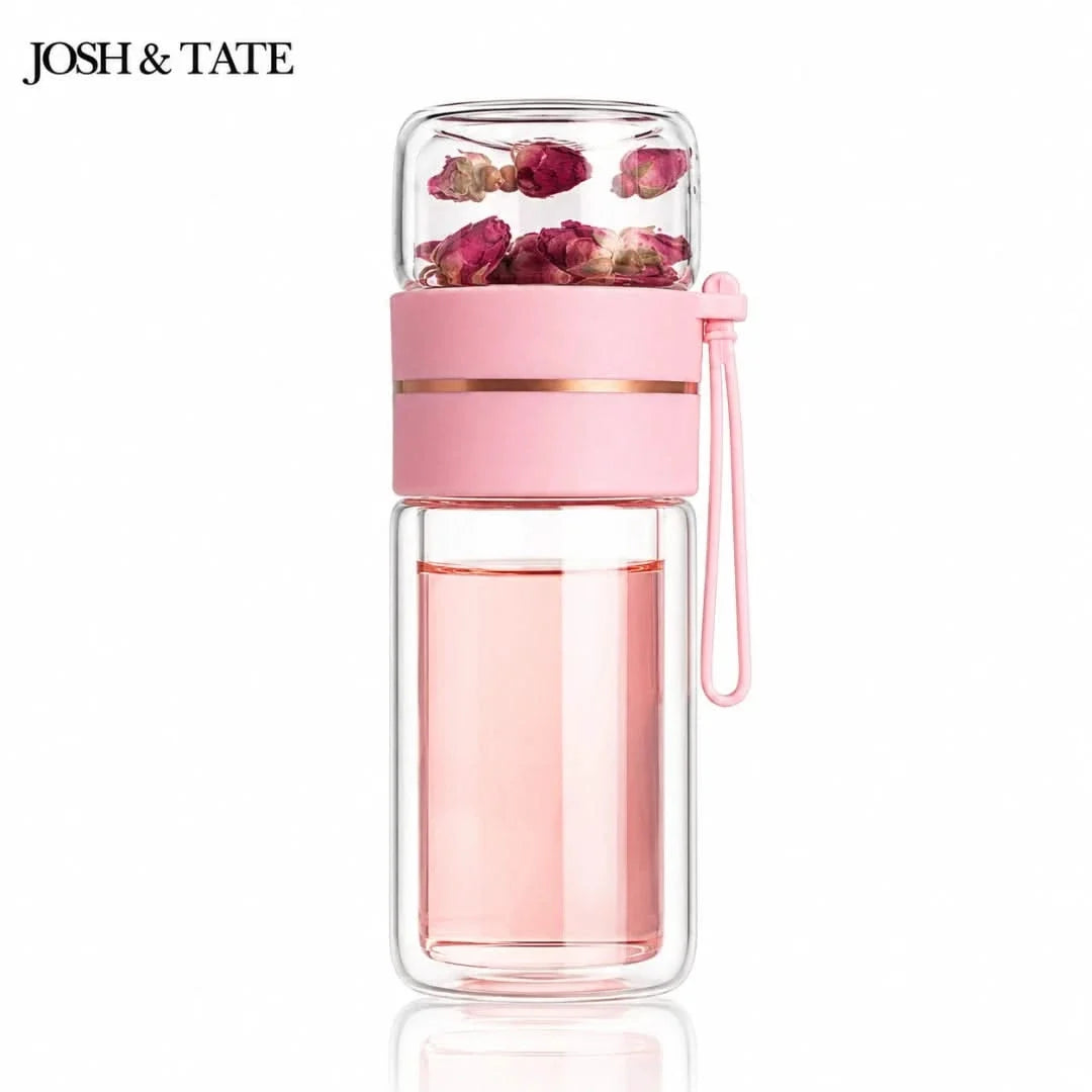 Dual-Chamber Glass Tea Infuser Bottle with Stainless Filter – Leak-Proof Travel Tumbler for Loose Leaf Tea & Herbal Infusions | Thomler