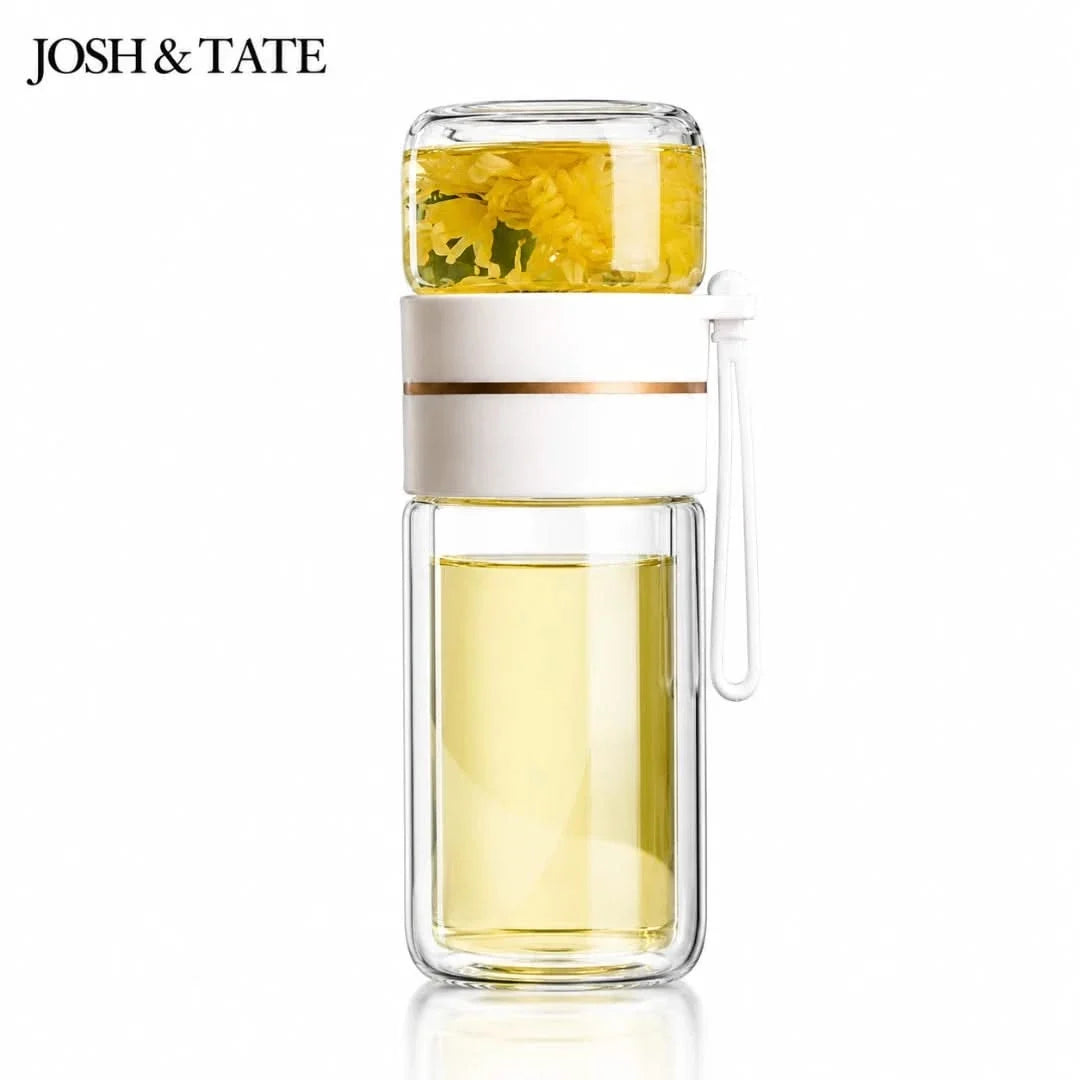 Dual-Chamber Glass Tea Infuser Bottle with Stainless Filter – Leak-Proof Travel Tumbler for Loose Leaf Tea & Herbal Infusions | Thomler