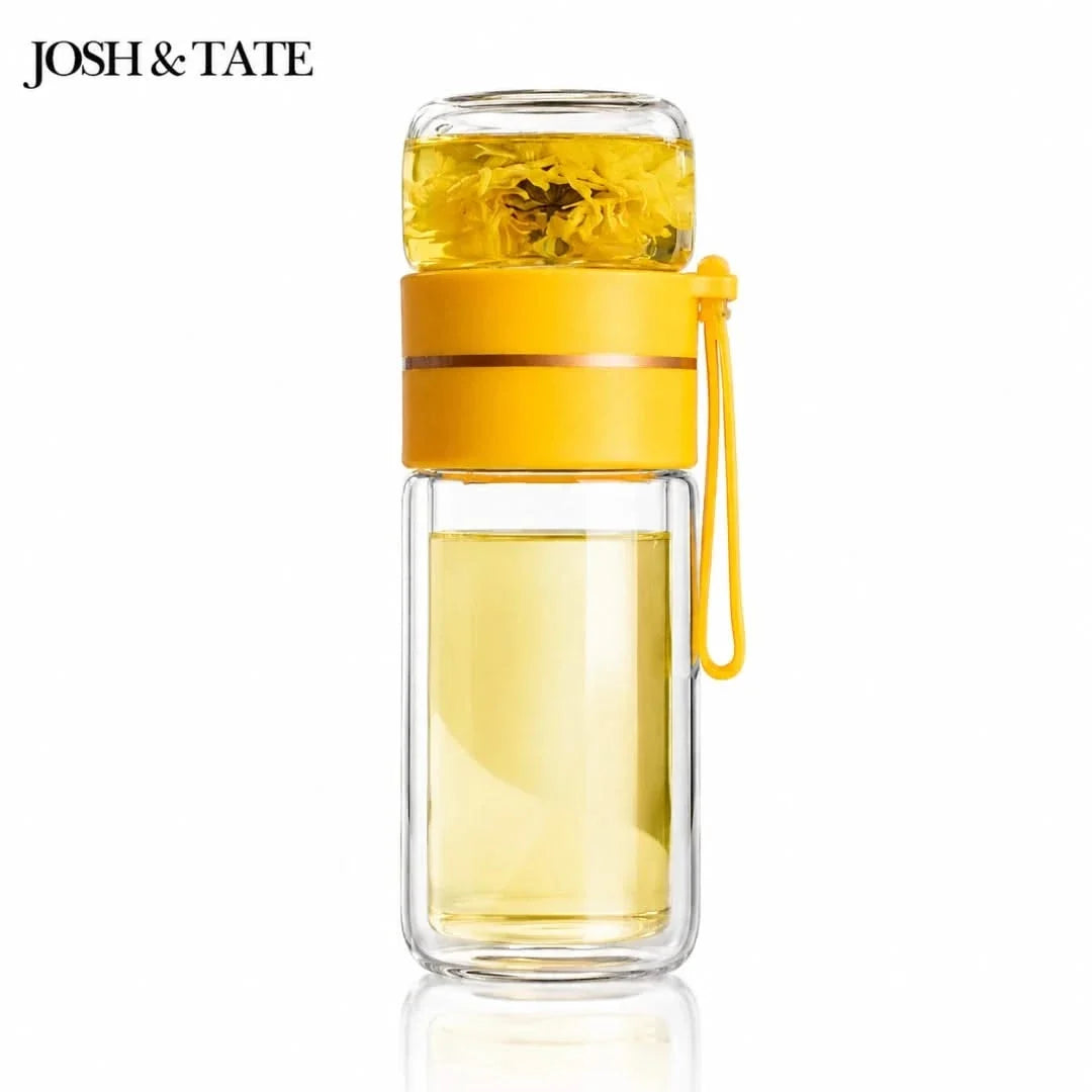Dual-Chamber Glass Tea Infuser Bottle with Stainless Filter – Leak-Proof Travel Tumbler for Loose Leaf Tea & Herbal Infusions | Thomler
