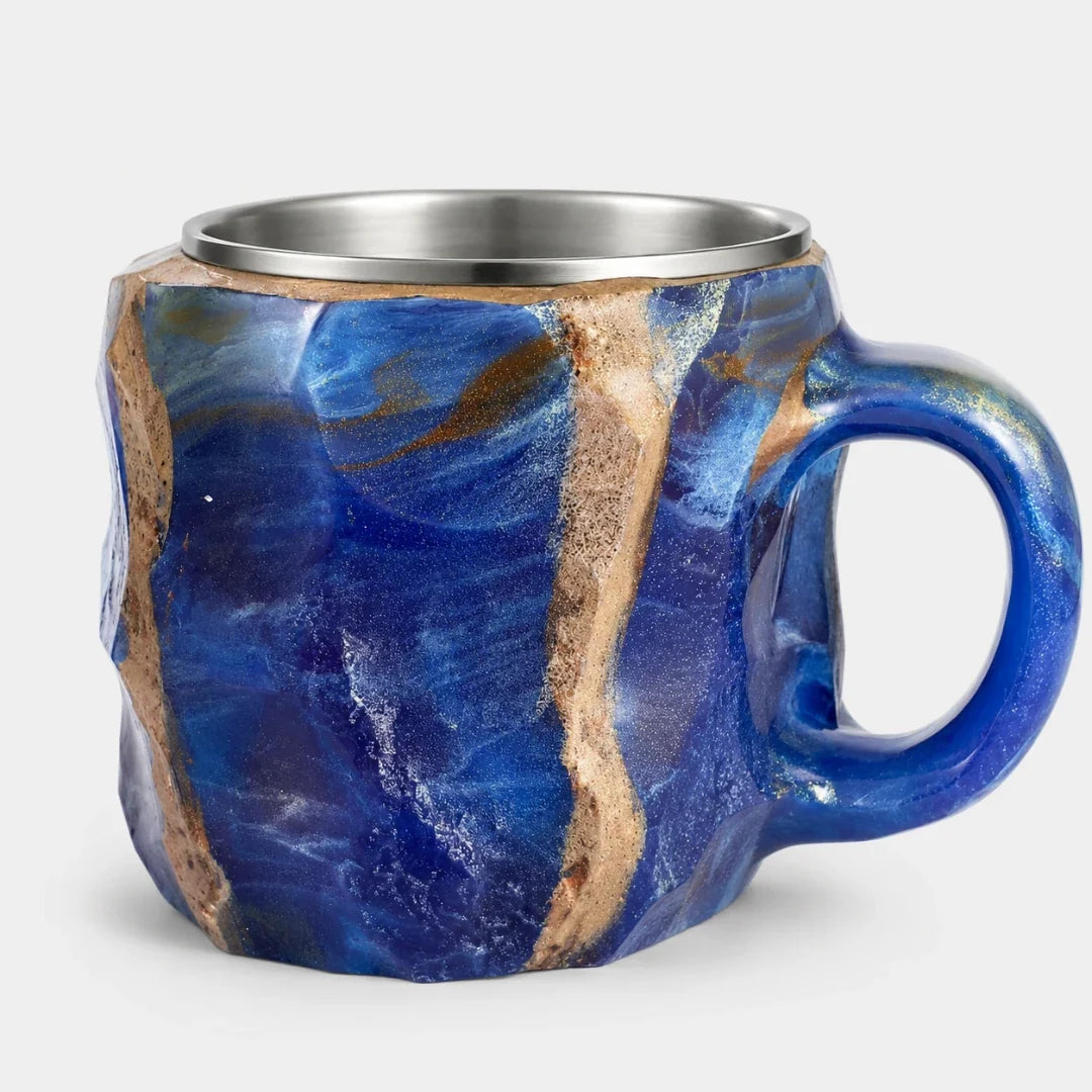Artisan Geode-Inspired Insulated Coffee Cup with Steel Core – Natural Stone Texture Drinkware | Thomler