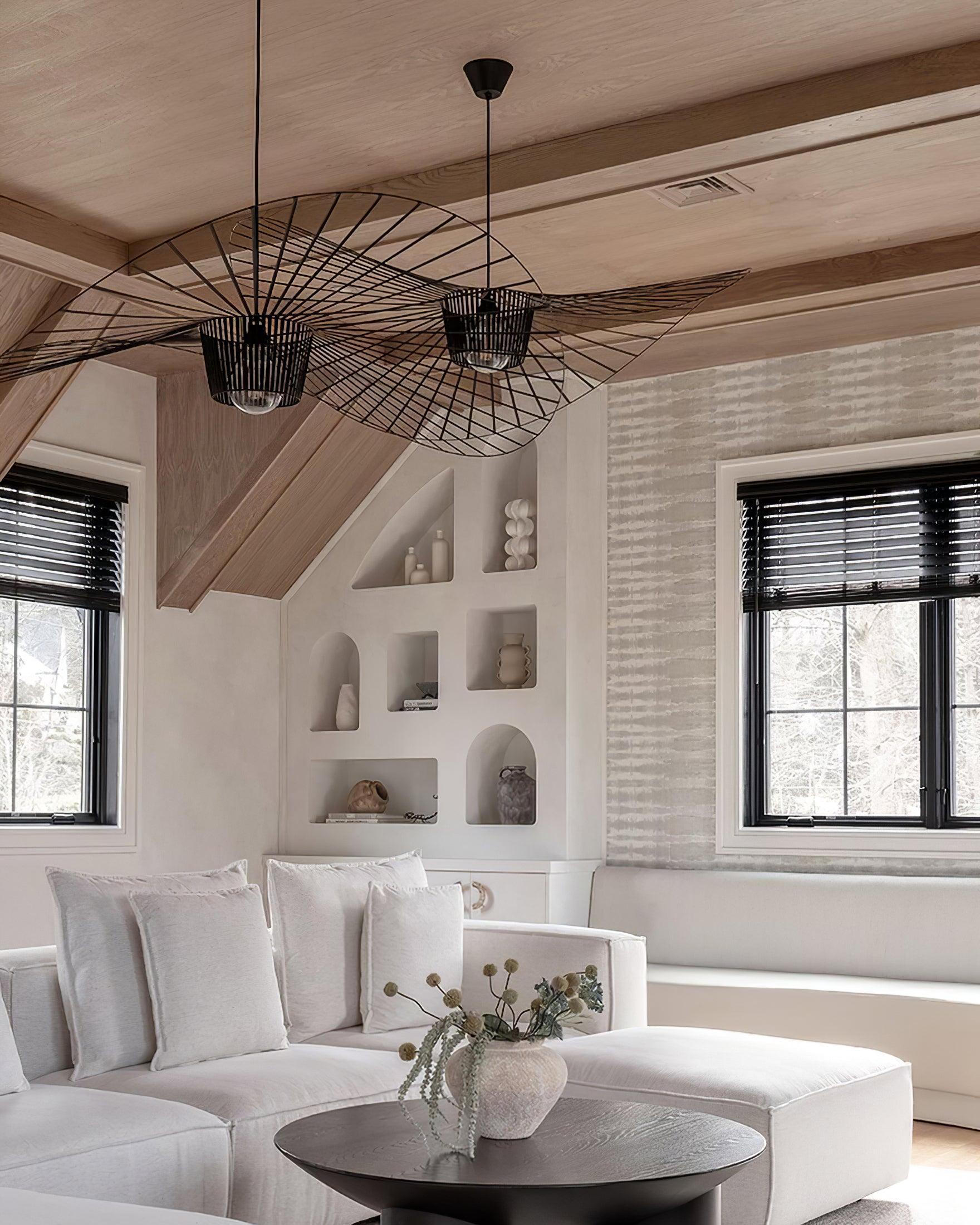 Pendant Light Fiber Glass 47.2 in Black Dining Room Living Room Hanging Ceiling Lamp | Thomler