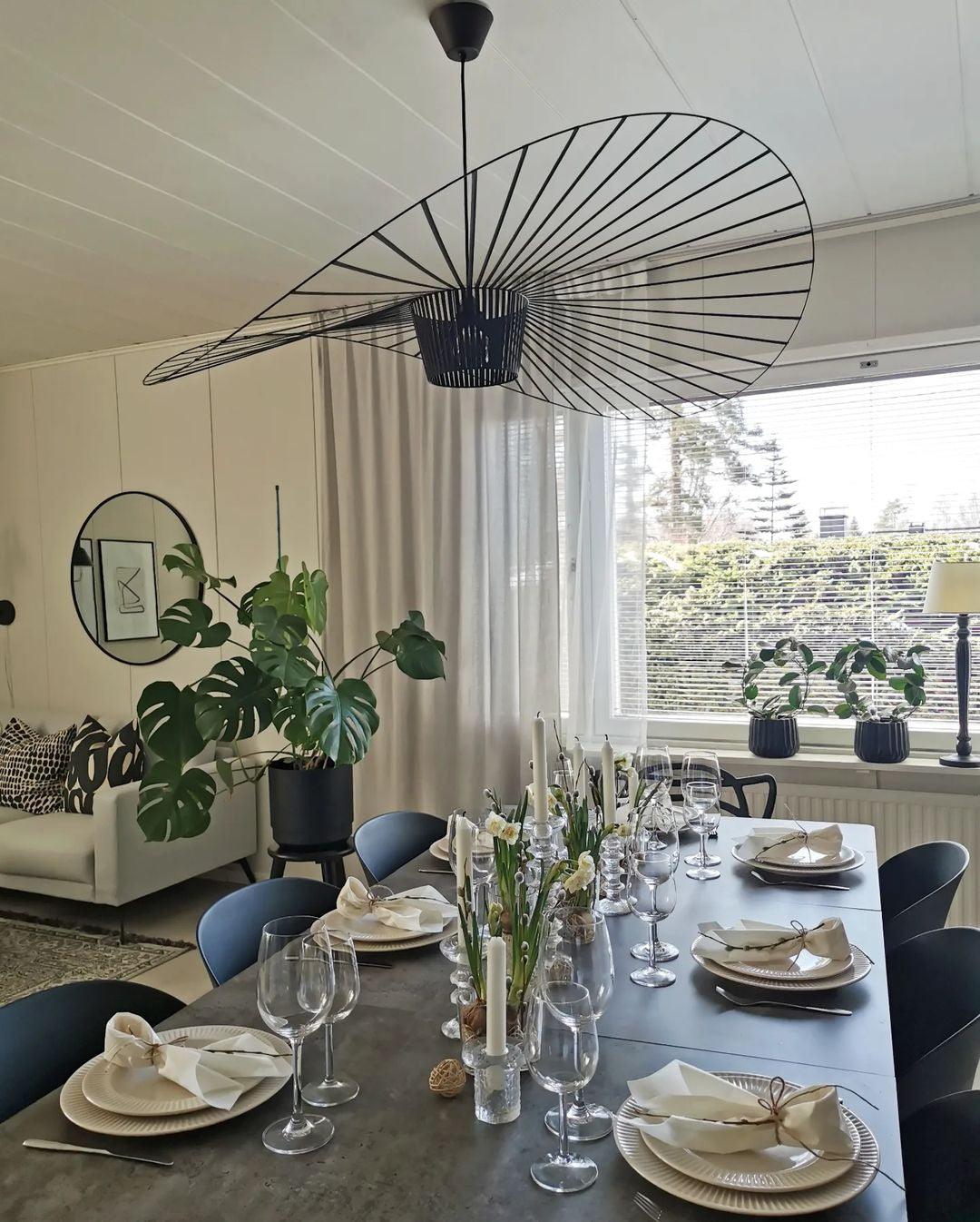 Pendant Light Fiber Glass 47.2 in Black Dining Room Living Room Hanging Ceiling Lamp | Thomler