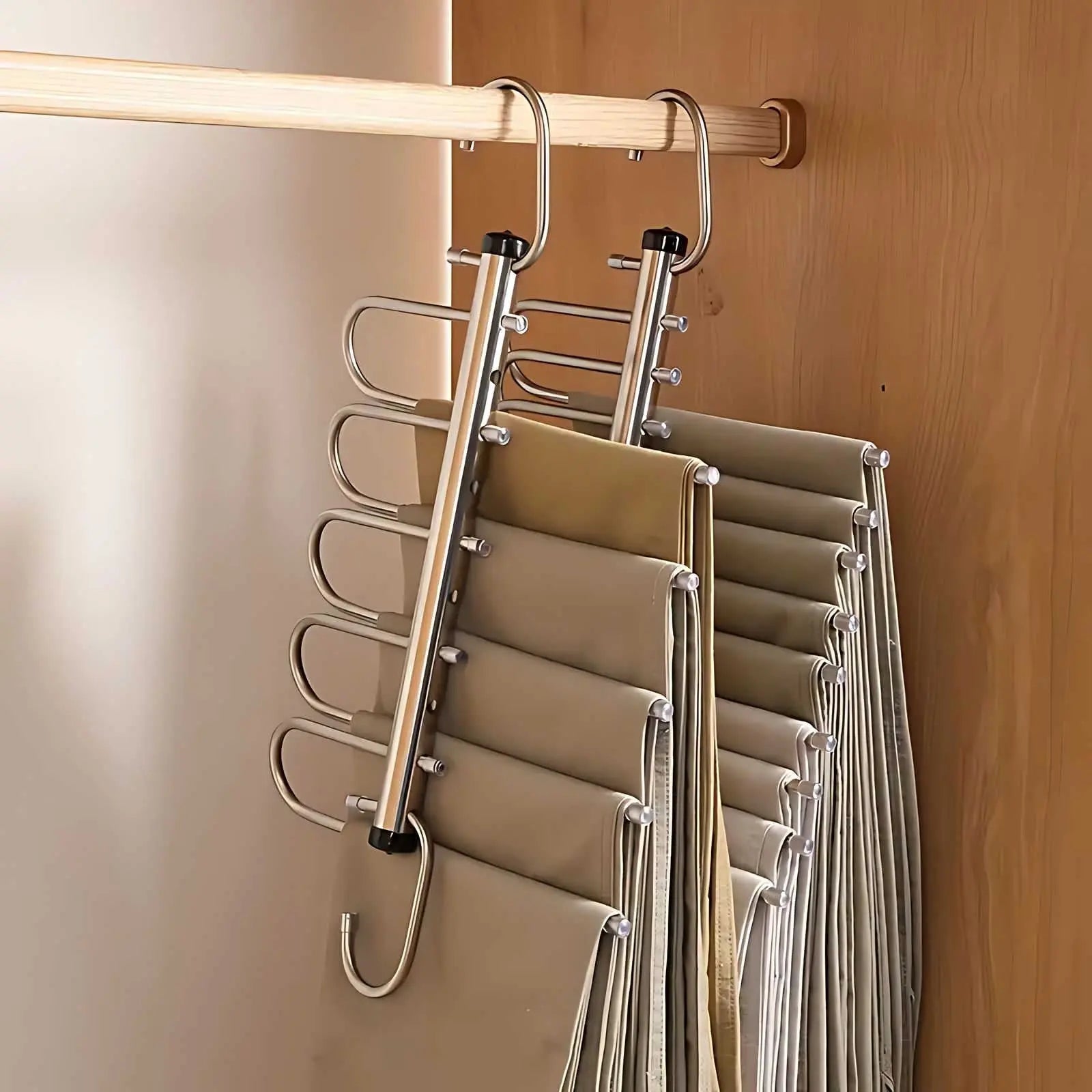 Clothes Hanger Stainless Steel Multi Bar Rotating Hook Wardrobe Organiser Space Saving Trouser Scarf Towel Storage | Thomler