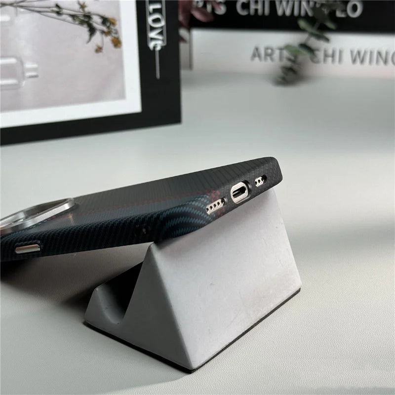 Carbon Fiber Textured Phone Case for iPhone 12-17 | Shock-Absorbing Protection with Raised Edges & Precise Cutouts | Thomler