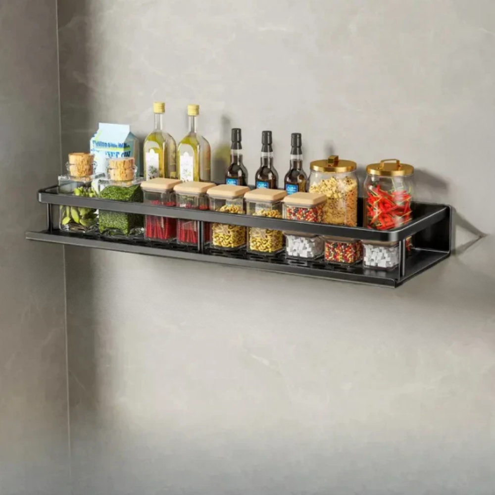 Kitchen Wall Rack Metal 50.0 cm Black Storage Organiser Spice Shelf Towel Holder Utensil Hanging Rack For Kitchen | Thomler