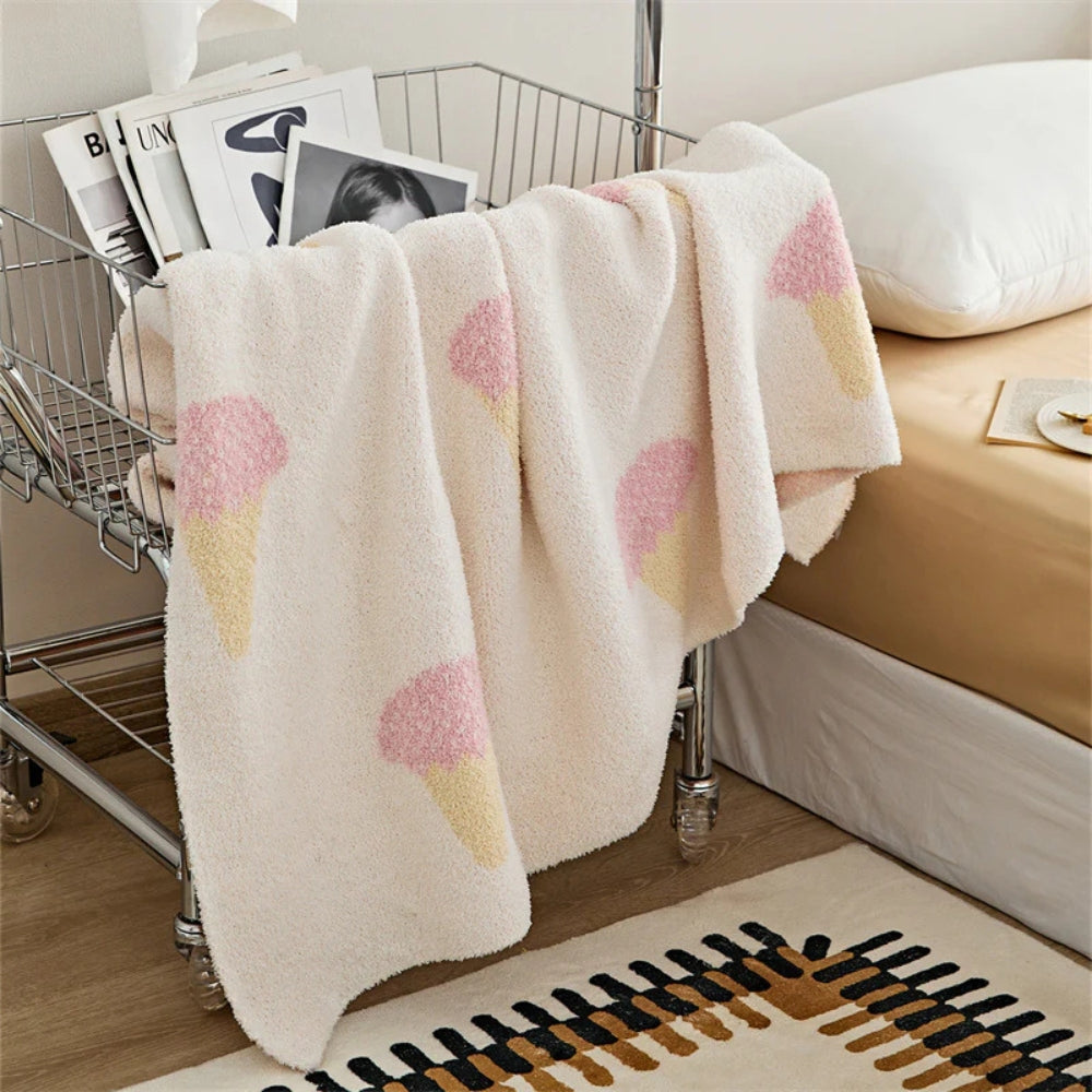 Plush Knitted Dessert-Print Throw Blanket – Cozy Microfiber Velvet for Couch, Bed & Travel | 47×59 in | Thomler