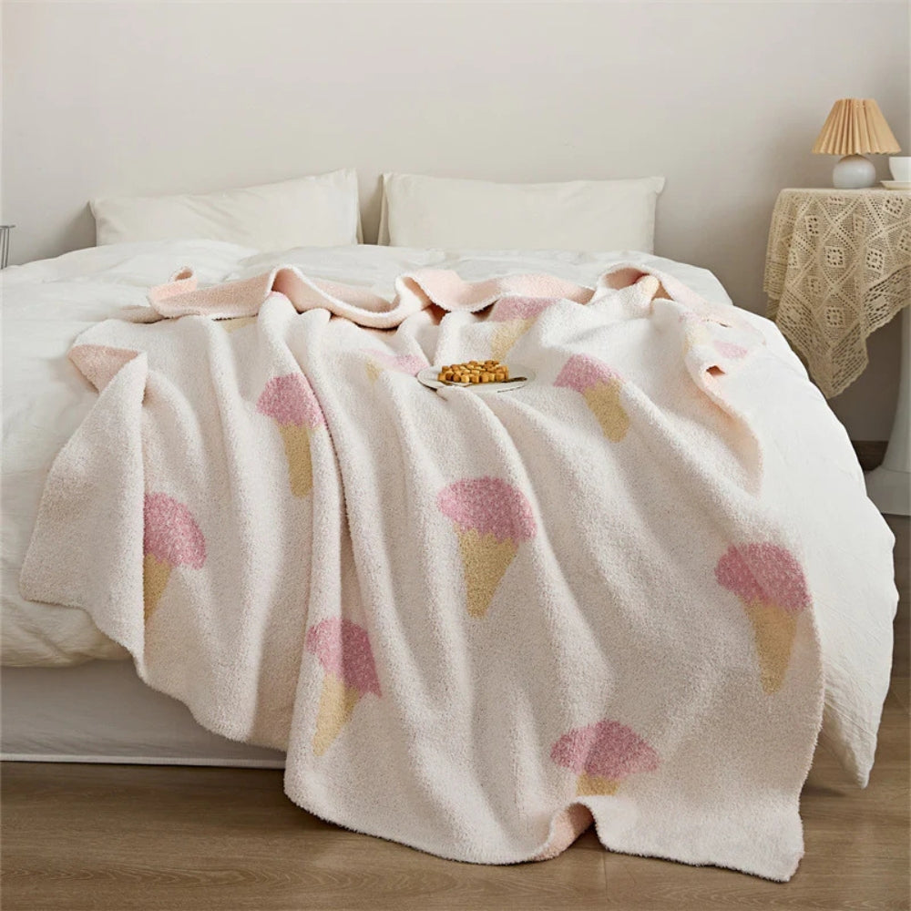 Plush Knitted Dessert-Print Throw Blanket – Cozy Microfiber Velvet for Couch, Bed & Travel | 47×59 in | Thomler