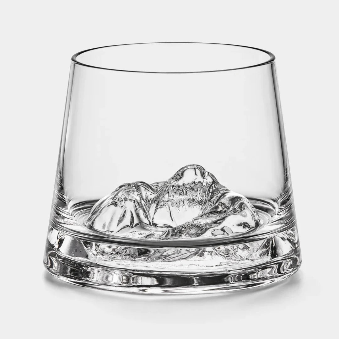 Heavy Crystal Tumbler with 3D Alpine Peak Base for Bourbon, Scotch & Old Fashioned Cocktails | Thomler