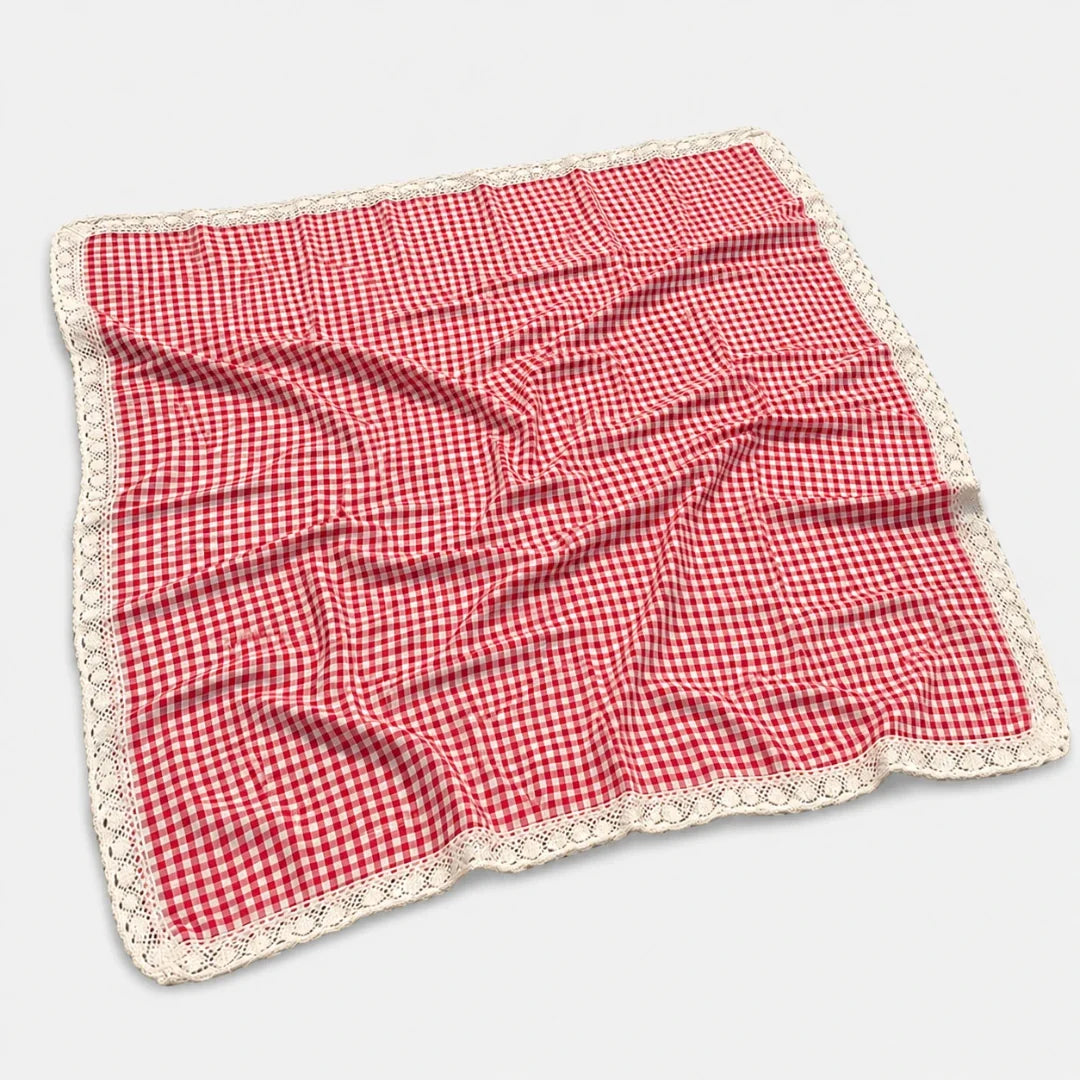 Checkered Outdoor Blanket with Lace Edge – Red Picnic Throw for Parks, Beaches & Backyard Gatherings – Machine Washable – Folds Compact | Thomler