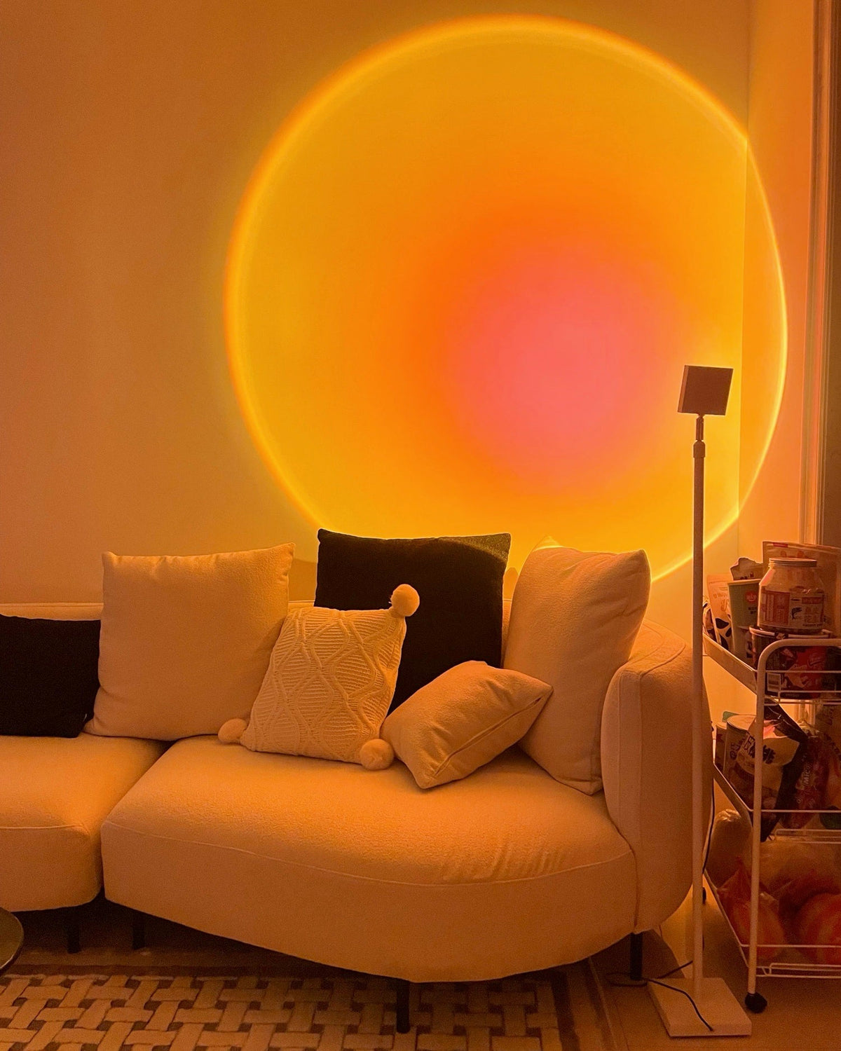 Sunset Red Halo Circle Floor Lamp with Adjustable Color Temperature for Living Room & Studio Ambiance | Modern Minimalist Gradient Light | Thomler