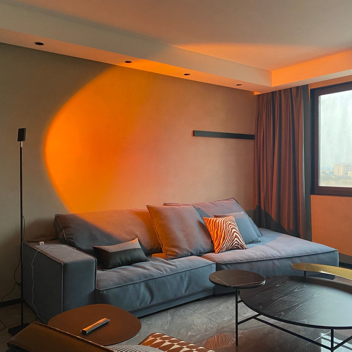Sunset Red Halo Circle Floor Lamp with Adjustable Color Temperature for Living Room & Studio Ambiance | Modern Minimalist Gradient Light | Thomler