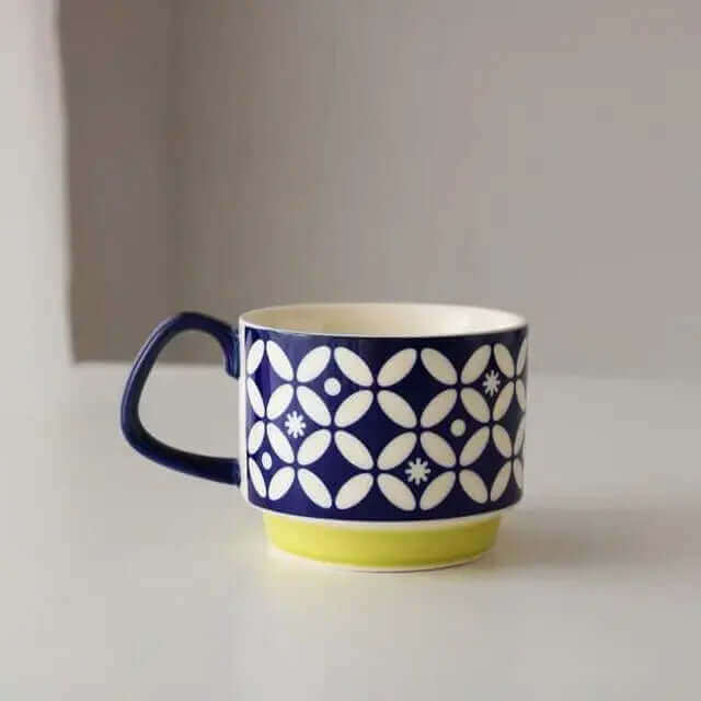 Mid-Century Ceramic Coffee Mug – 10.1 fl oz Retro Design in 10 Patterns for Home Kitchen Breakfast Vintage Tea Cup | Thomler