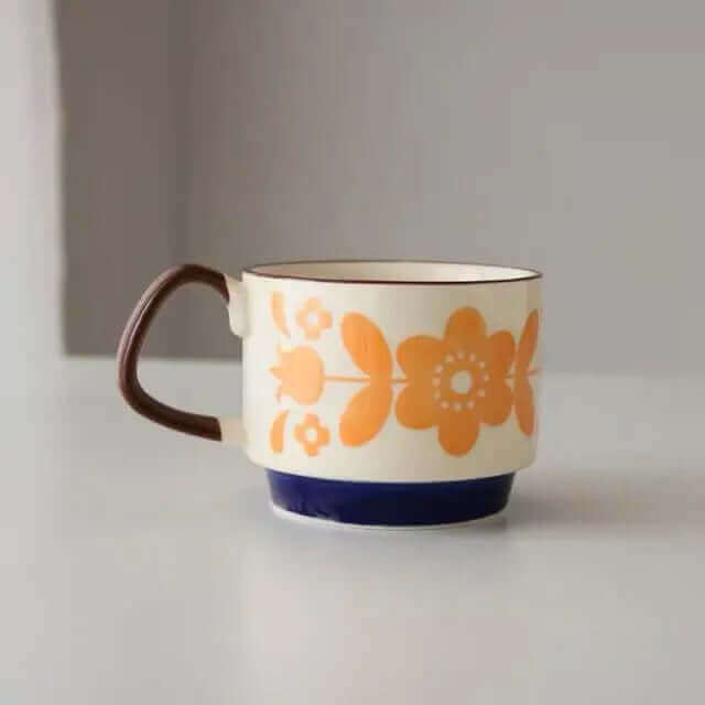 Mid-Century Ceramic Coffee Mug – 10.1 fl oz Retro Design in 10 Patterns for Home Kitchen Breakfast Vintage Tea Cup | Thomler