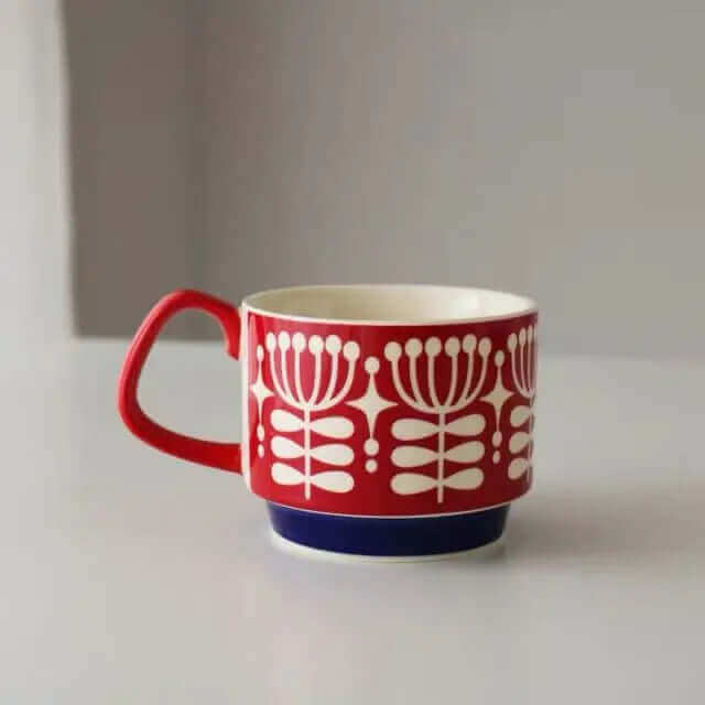 Mid-Century Ceramic Coffee Mug – 10.1 fl oz Retro Design in 10 Patterns for Home Kitchen Breakfast Vintage Tea Cup | Thomler