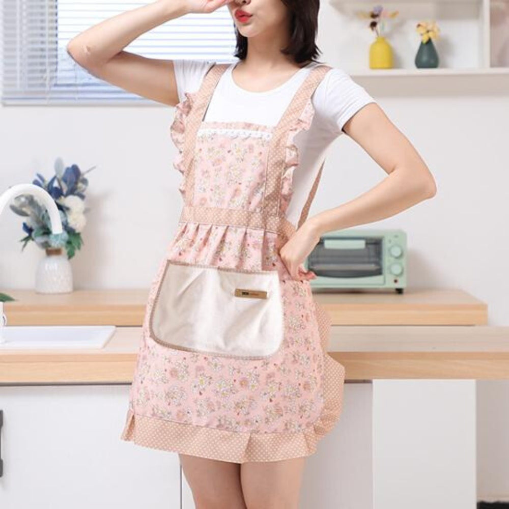 Floral Cotton Kitchen Apron with Pockets – Waterproof & Oil-Resistant for Cooking, Baking & Everyday Meal Prep | Thomler