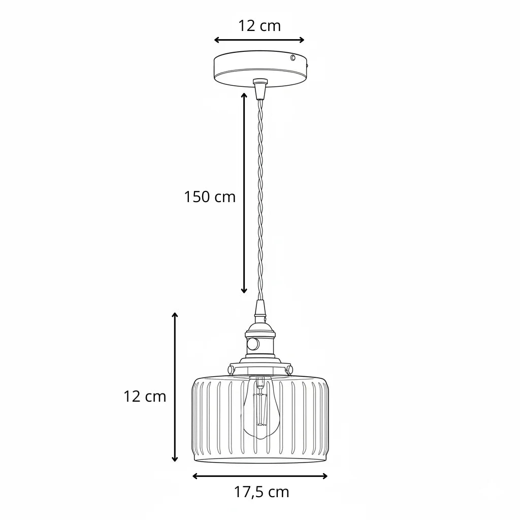 Pendant Light Ribbed Glass 17.5 cm Clear Or Grey Dining Room Kitchen Island Hanging Ceiling Lamp Adjustable E27 | Thomler